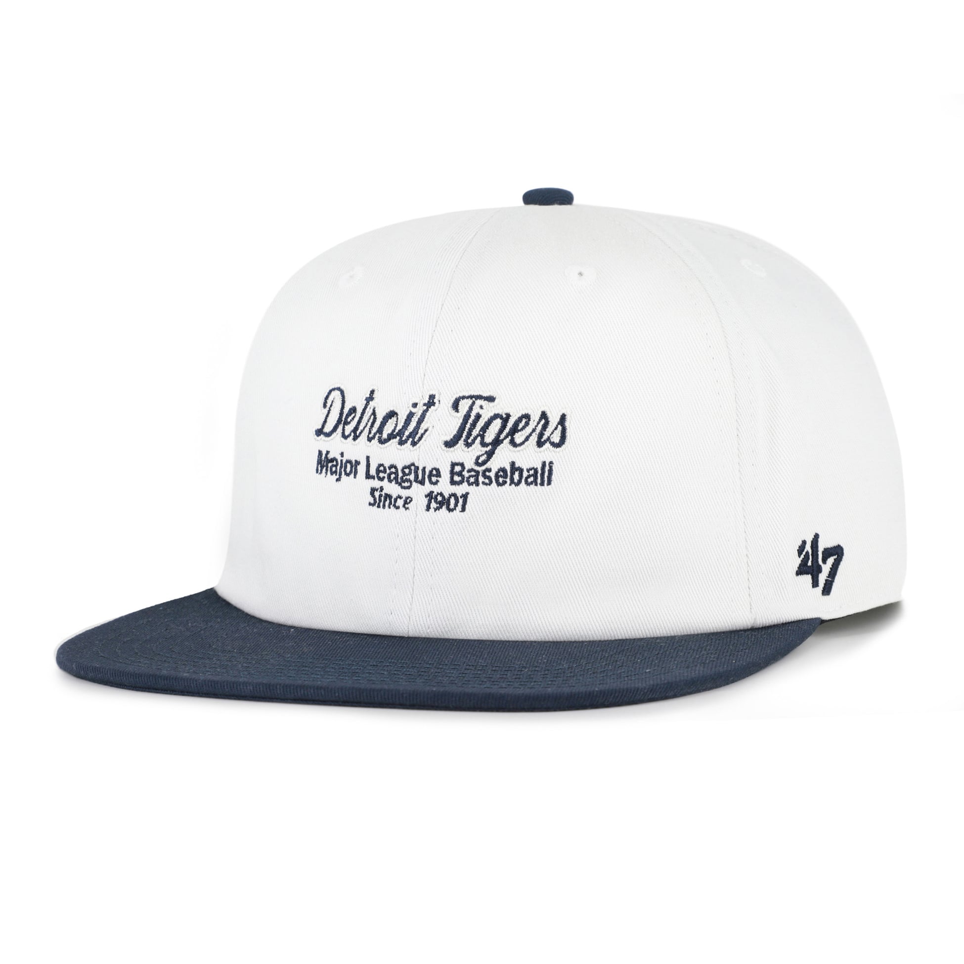 Men's '47 White/Navy Detroit Tigers Script Stack Relaxed Captain Snapback