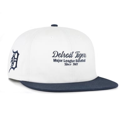 Detroit Tigers '47 Script Stack Relaxed Captain Snapback - White/Navy