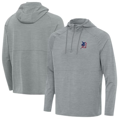 Detroit Tigers Antigua Spikes Stars and Stripes Team Logo Quarter-Zip Pullover Hoodie - Heather Gray