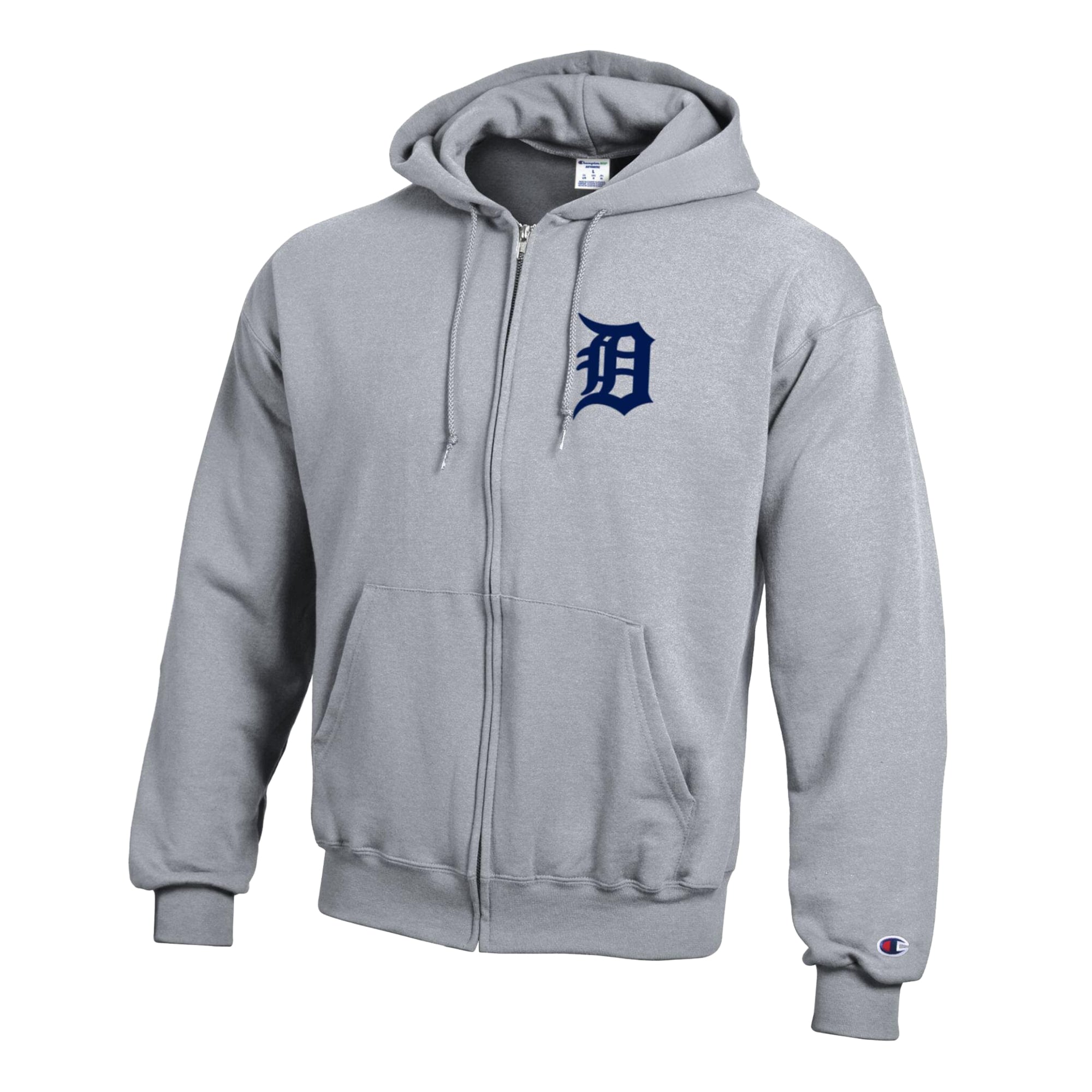 Men's Champion Heather Gray Detroit Tigers Powerblend Full-Zip Hoodie