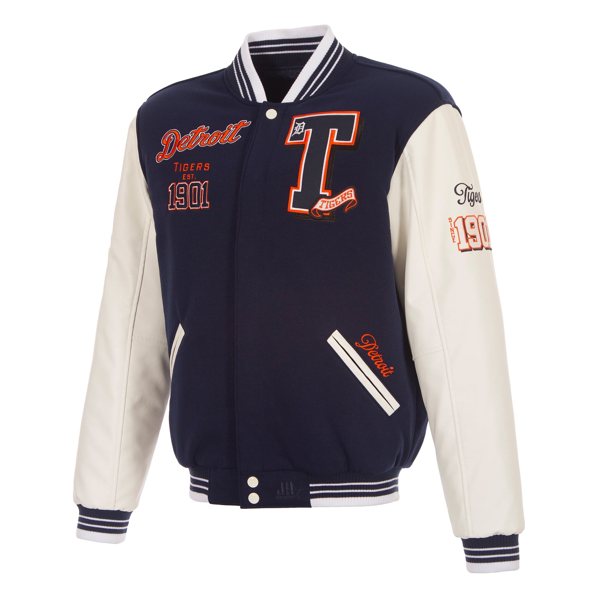 Men's JH Design  Navy Detroit Tigers Reversible Full-Snap Varsity Jacket