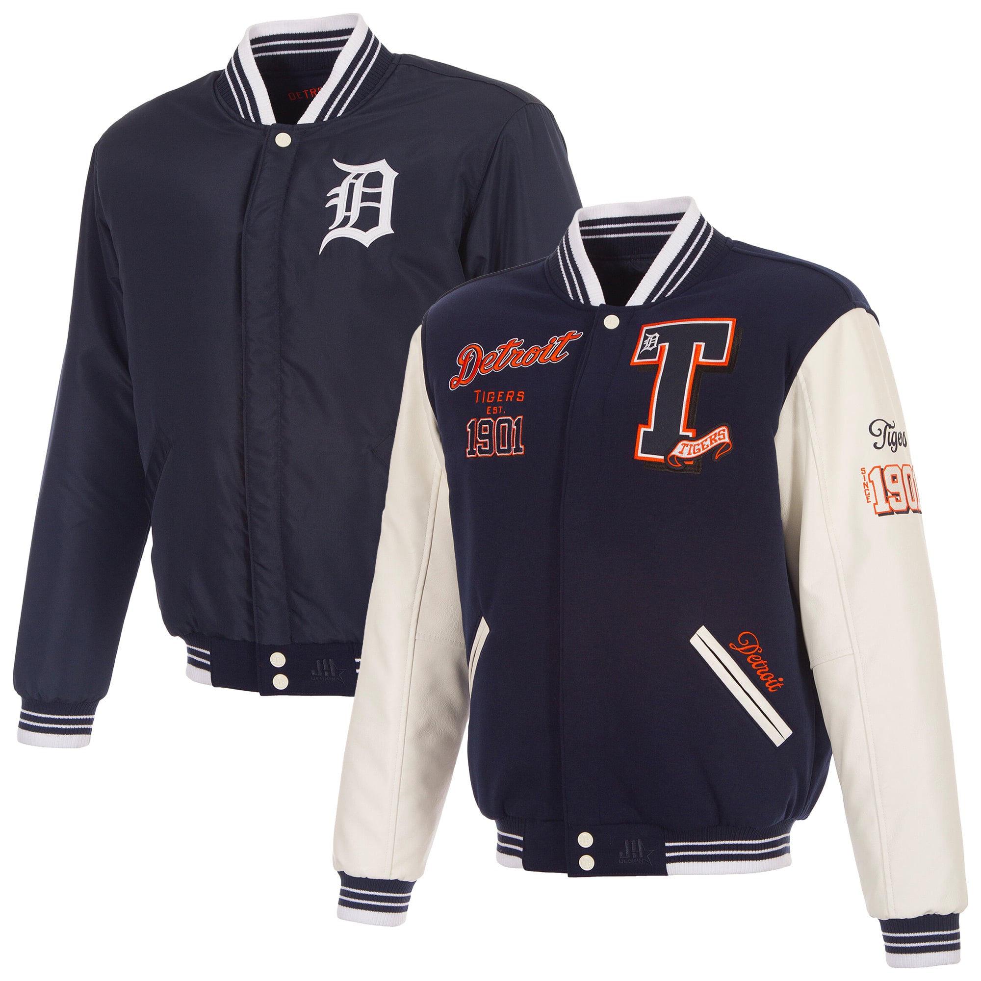 Men's JH Design  Navy Detroit Tigers Reversible Full-Snap Varsity Jacket