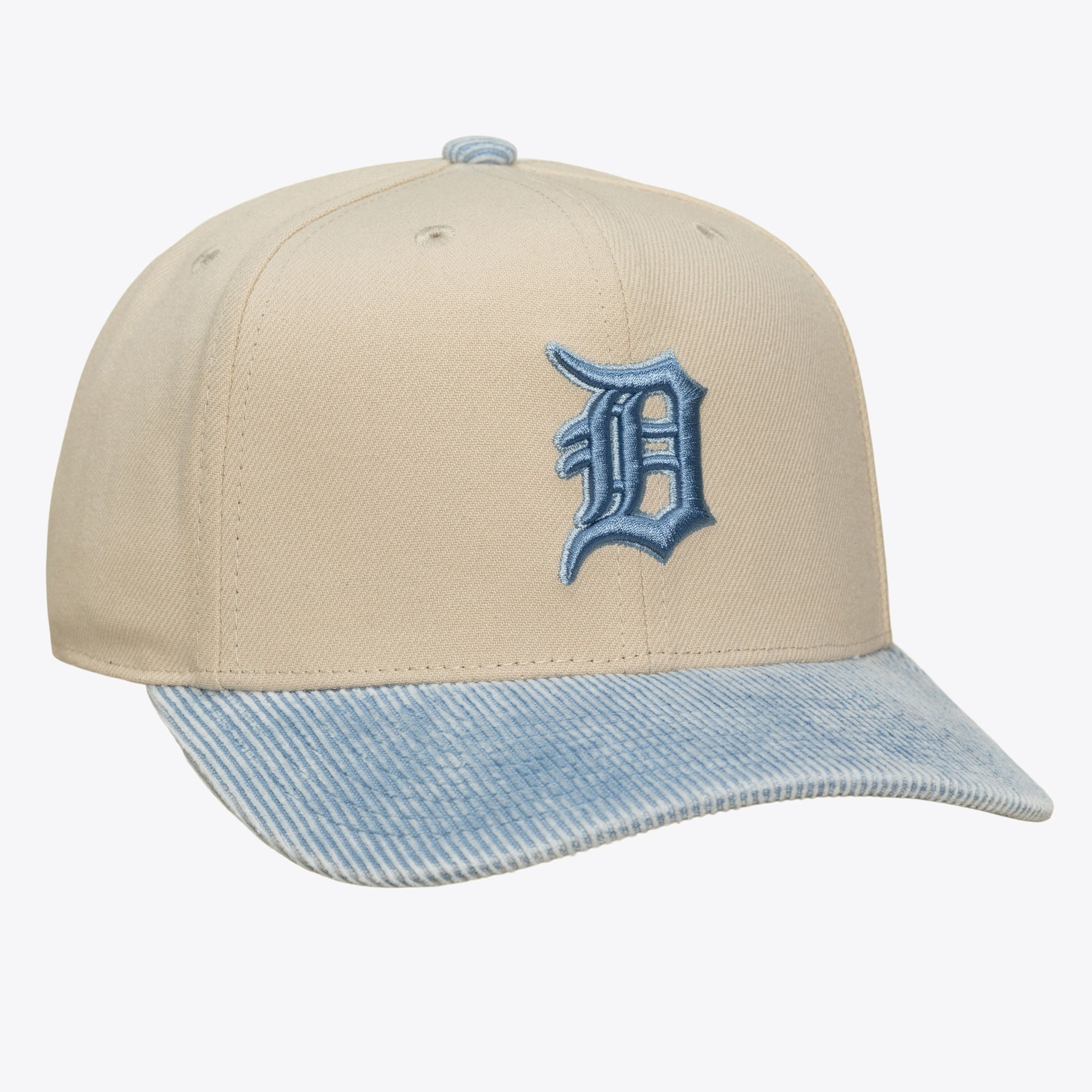 Men's Mitchell & Ness Cream/Light Blue Detroit Tigers Washed Corduroy Pro Crown Snapback Hat