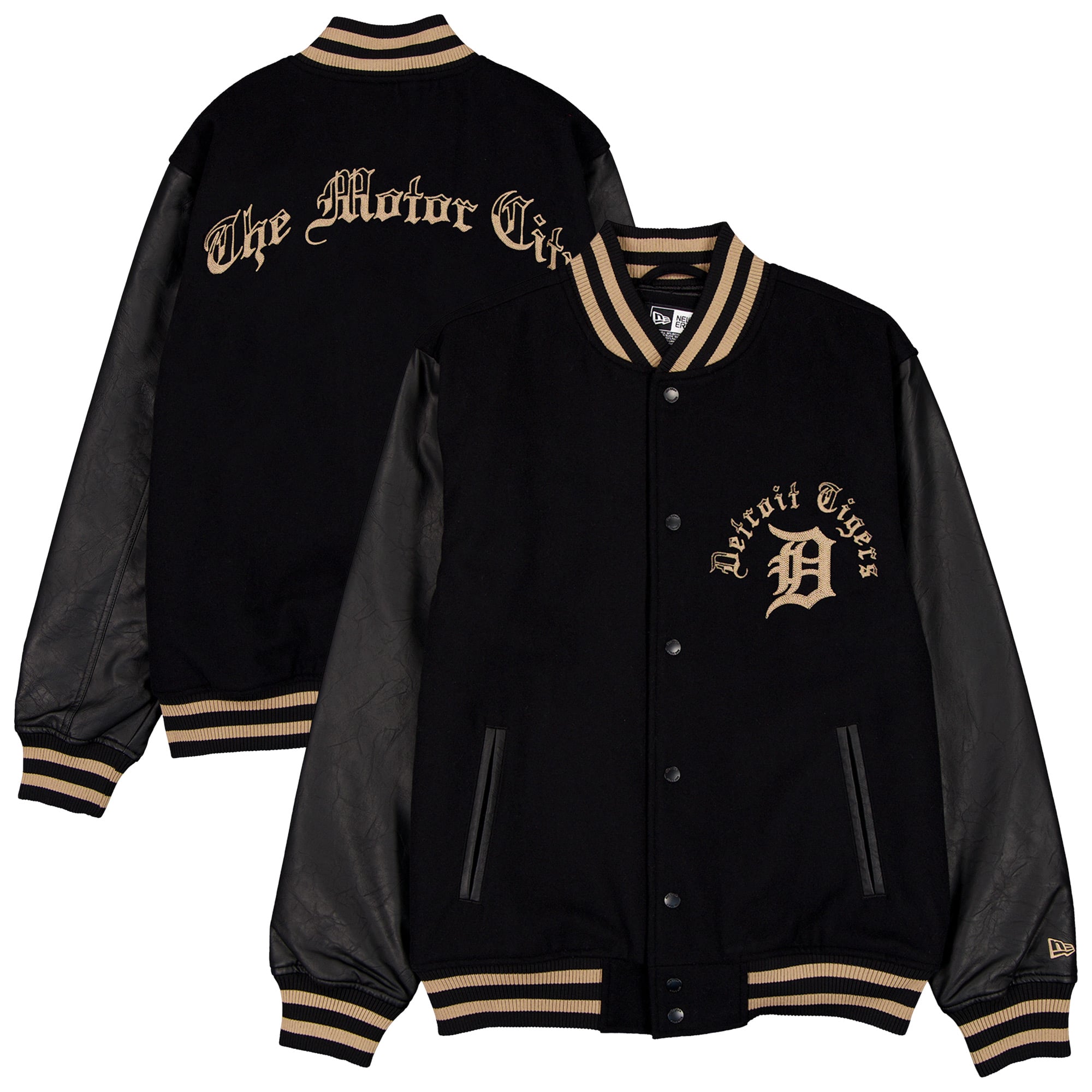 Men's New Era  Black Detroit Tigers Heritage Gothic Lettering Full-Snap Varsity Jacket