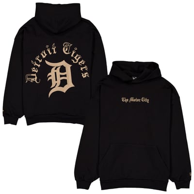  Detroit Tigers New Era Heritage Gothic Lettering Pullover Hoodie - Black