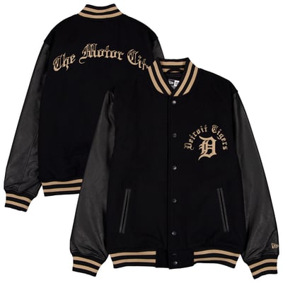  Detroit Tigers New Era Heritage Gothic Lettering Varsity Jacket - Black