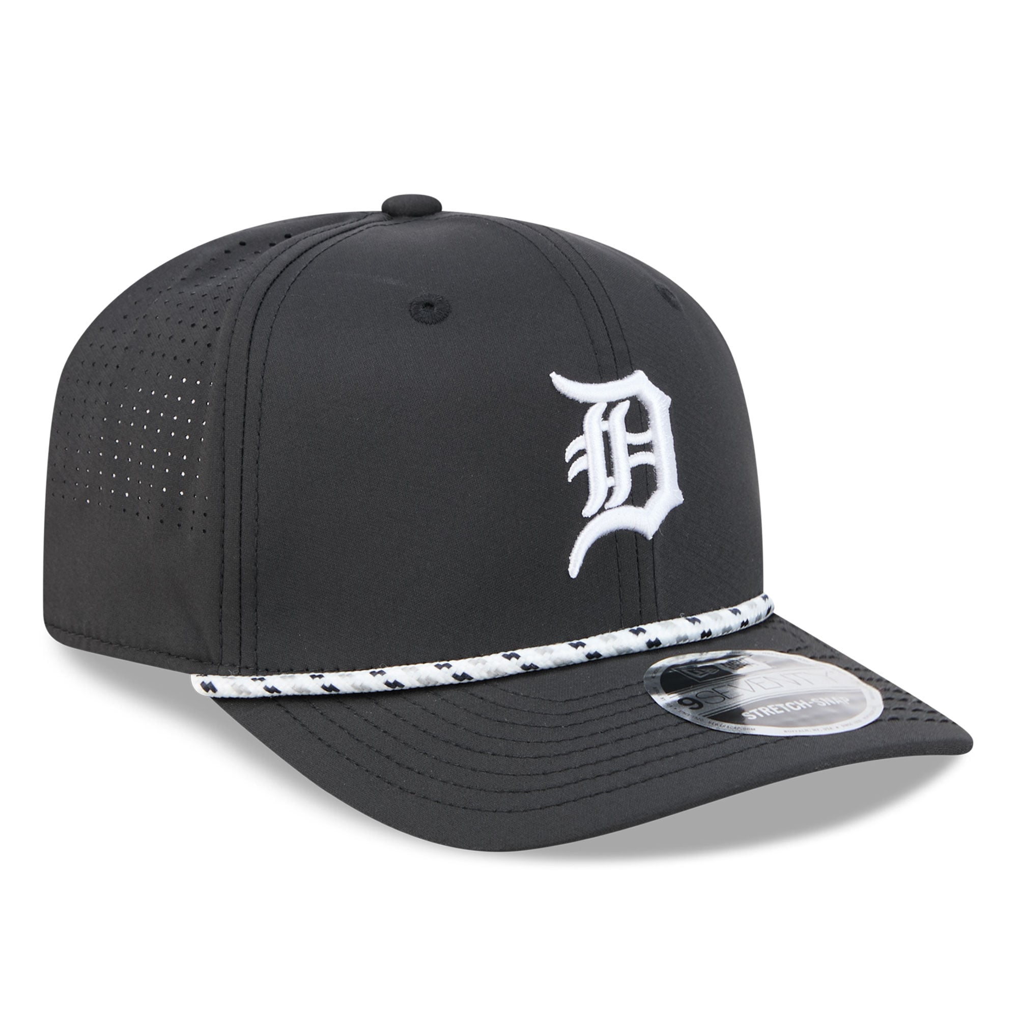 Men's New Era  Black Detroit Tigers Vented 9SEVENTY Rope Adjustable Hat