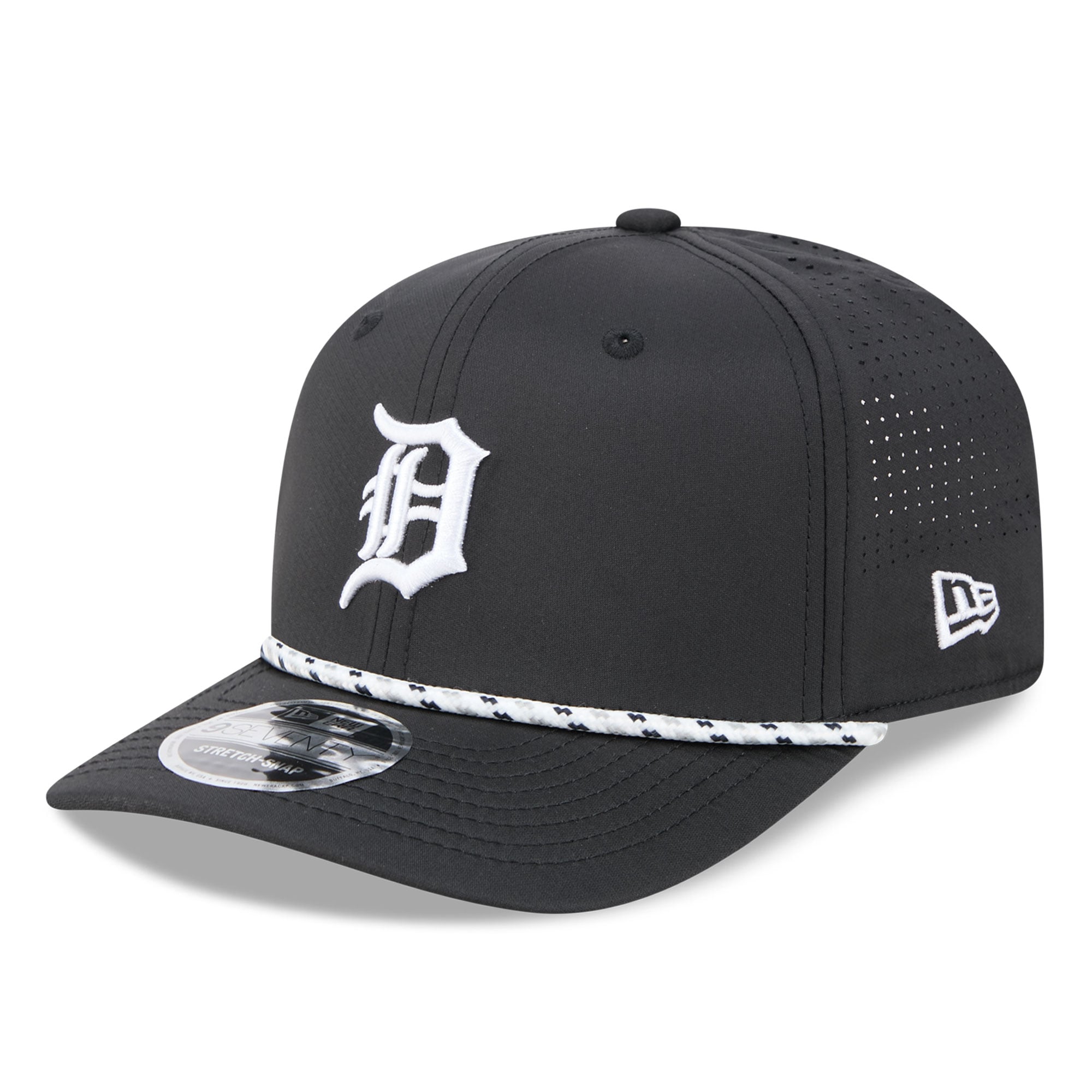 Men's New Era  Black Detroit Tigers Vented 9SEVENTY Rope Adjustable Hat