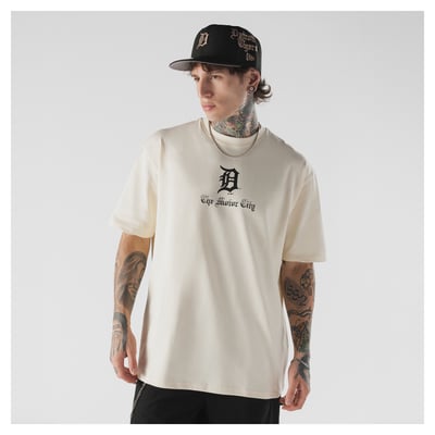  Detroit Tigers New Era Heritage Gothic Lettering T-Shirt - Cream