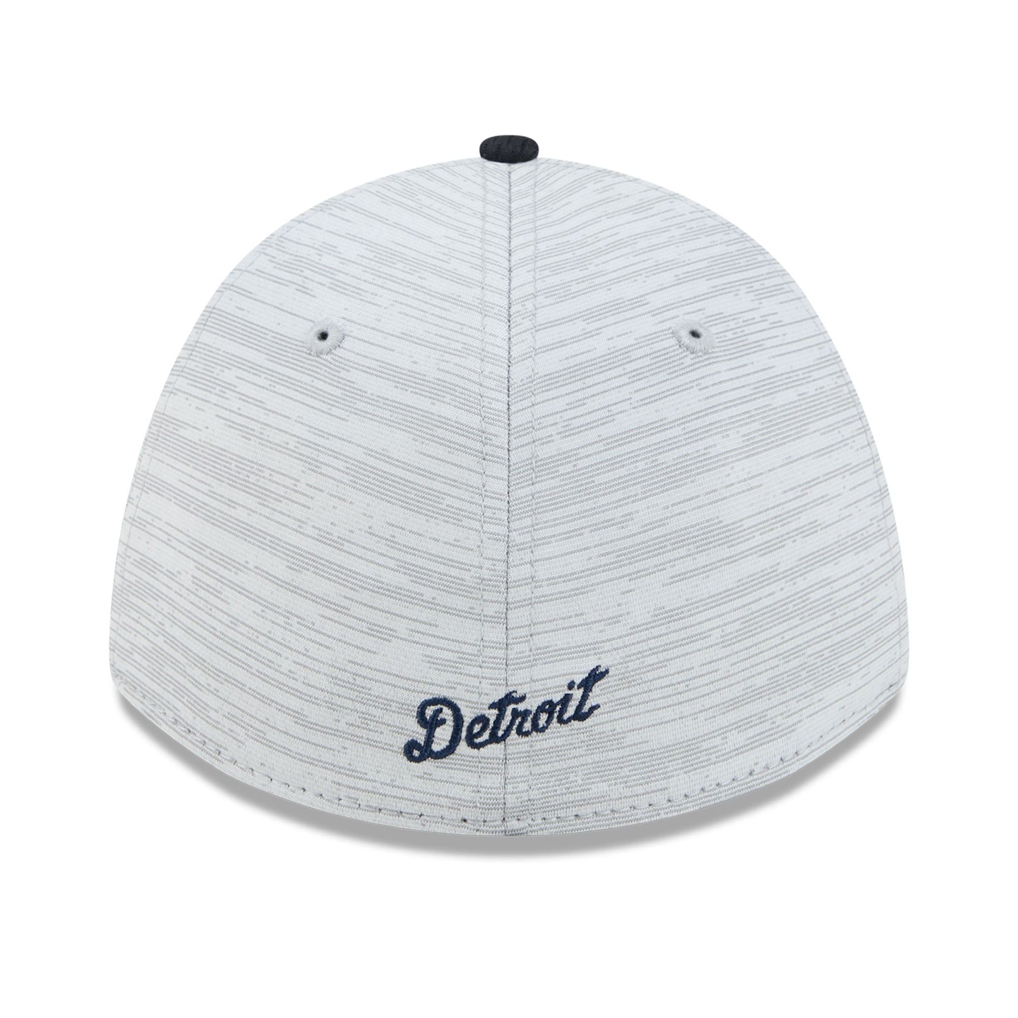 Casquette New Era Tech 39THIRTY Flex grise et marine pour homme, modèle A-Frame, aux couleurs des Tigers de Détroit.