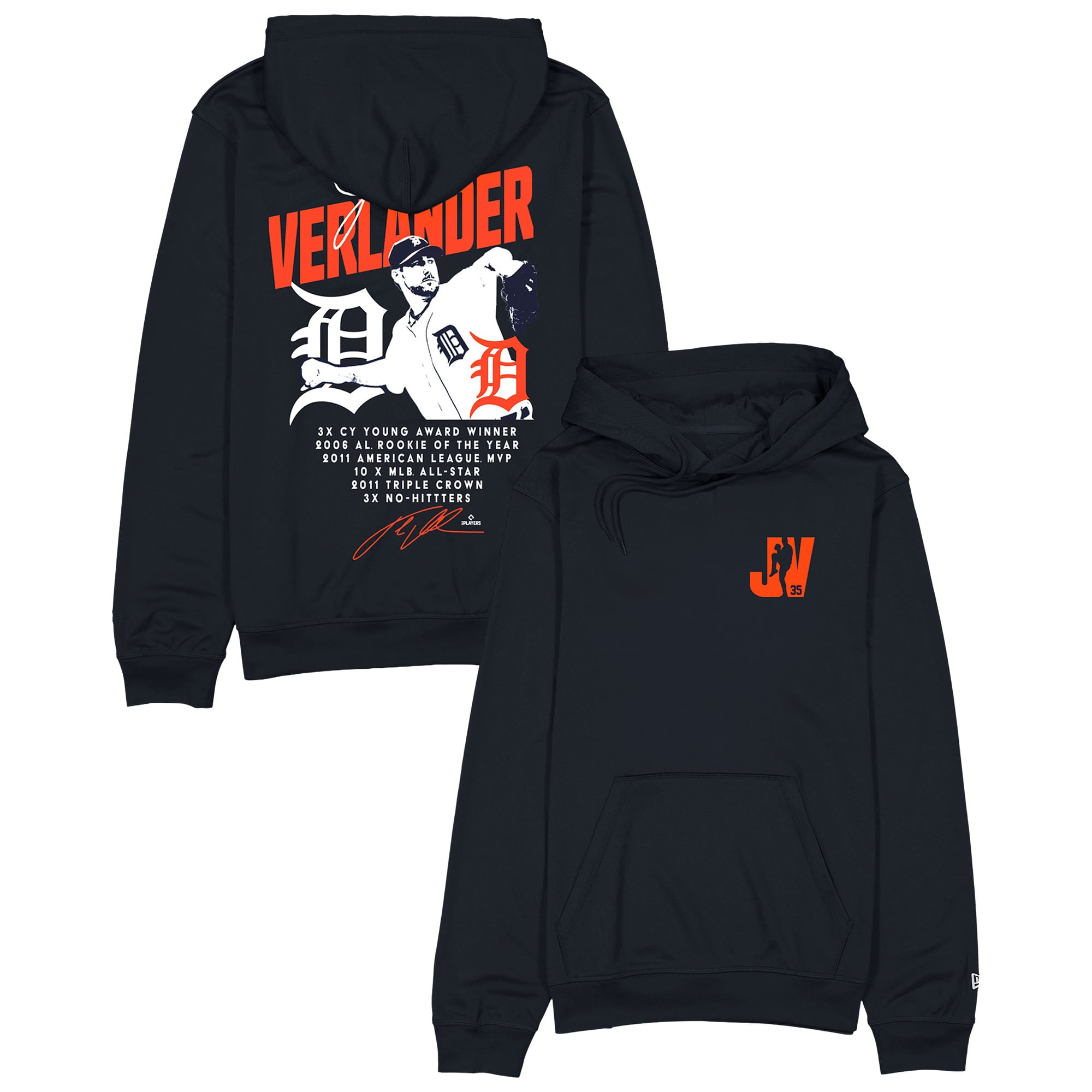 Sweat à capuche New Era Justin Verlander bleu marine Detroit Tigers pour homme