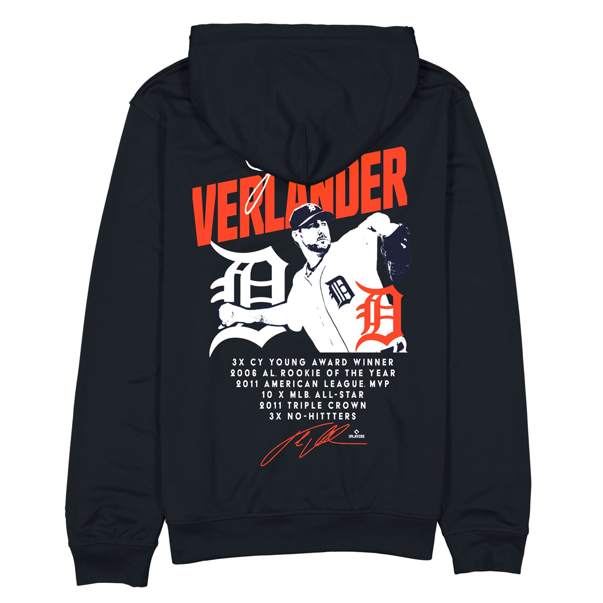 Sweat à capuche New Era Justin Verlander bleu marine Detroit Tigers pour homme