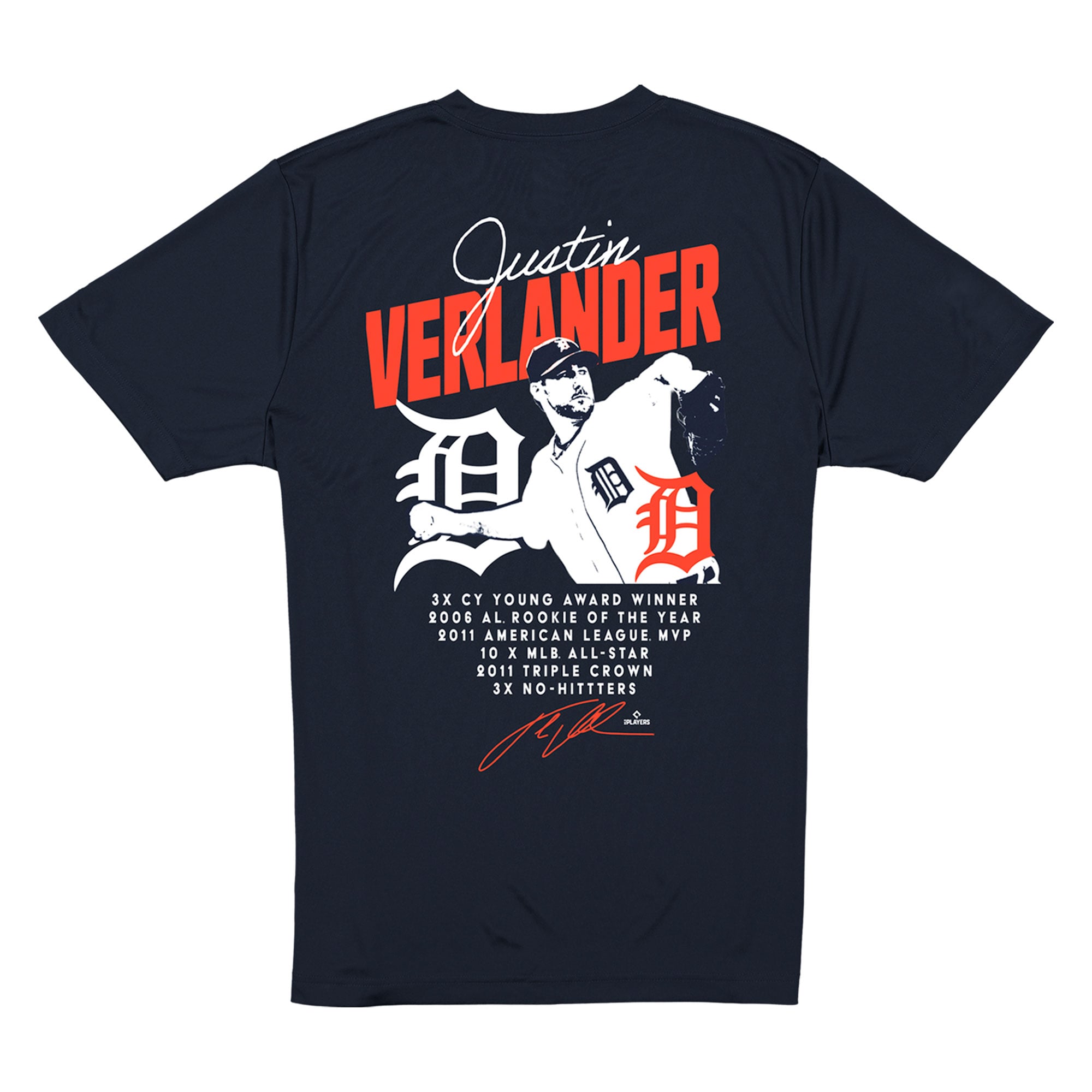 T-shirt New Era pour homme Justin Verlander bleu marine Detroit Tigers Stats