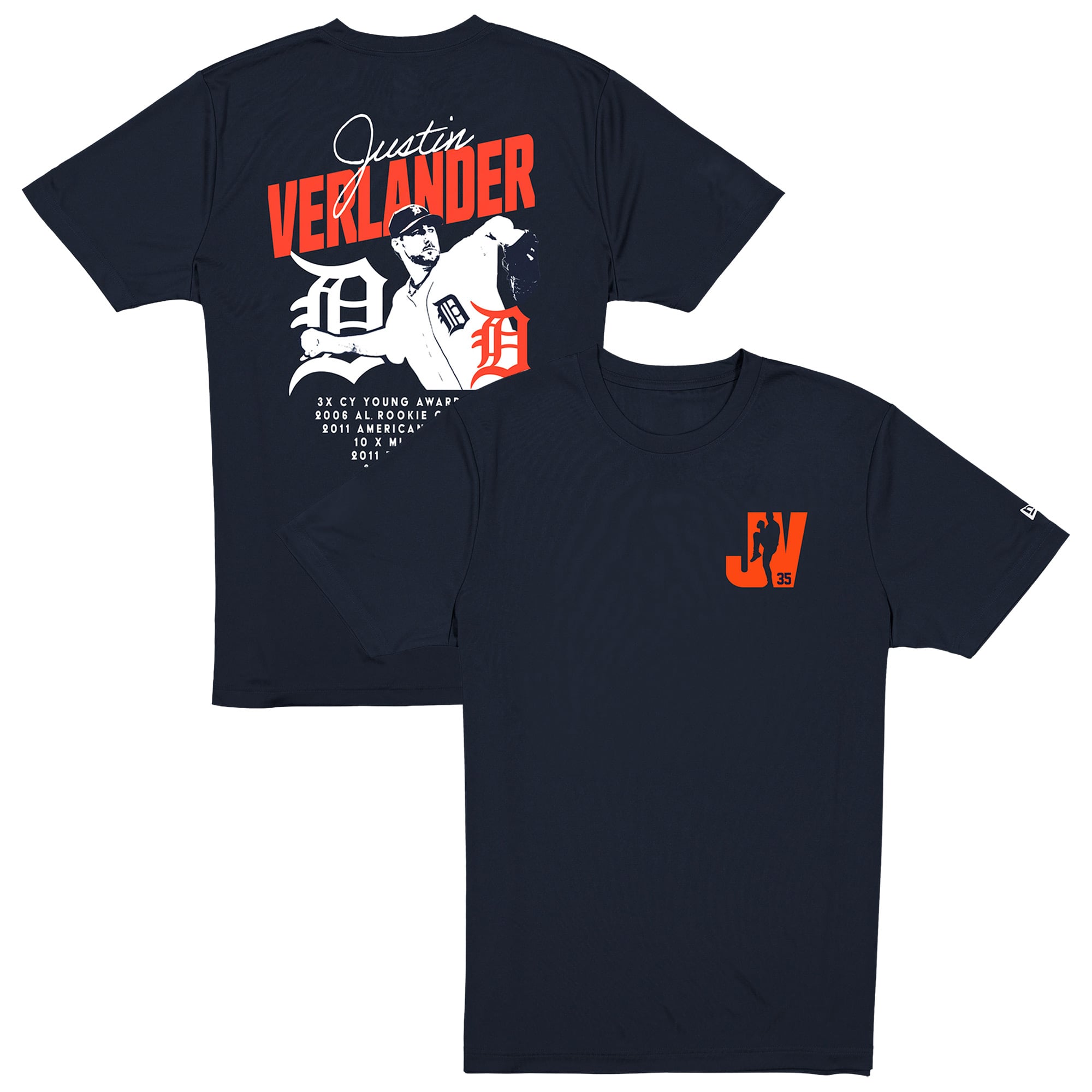 T-shirt New Era pour homme Justin Verlander bleu marine Detroit Tigers Stats