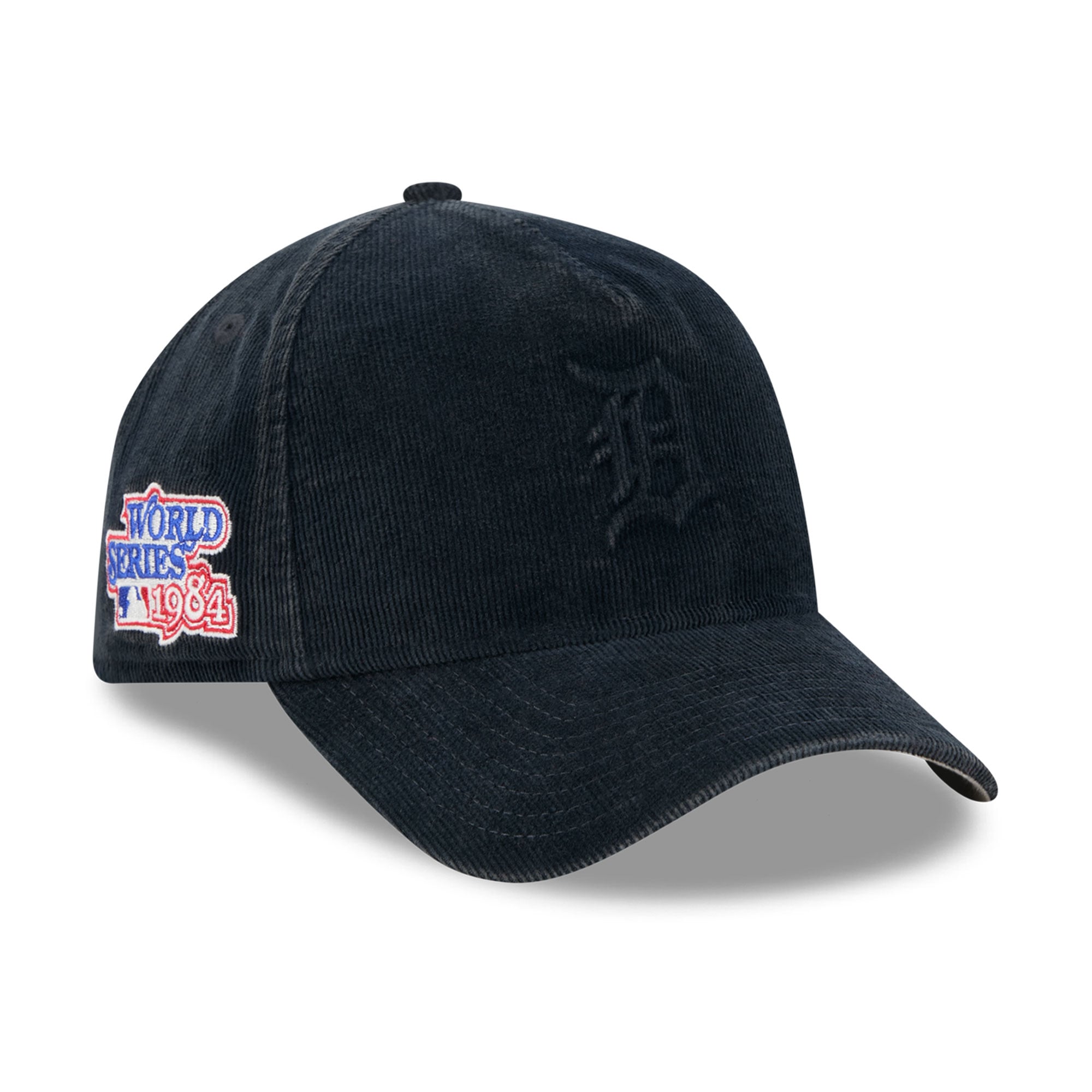 Casquette New Era pour homme, modèle 9FORTY, bleu marine, Detroit Tigers, écusson latéral des World Series 1984, en velours côtelé ton sur ton.