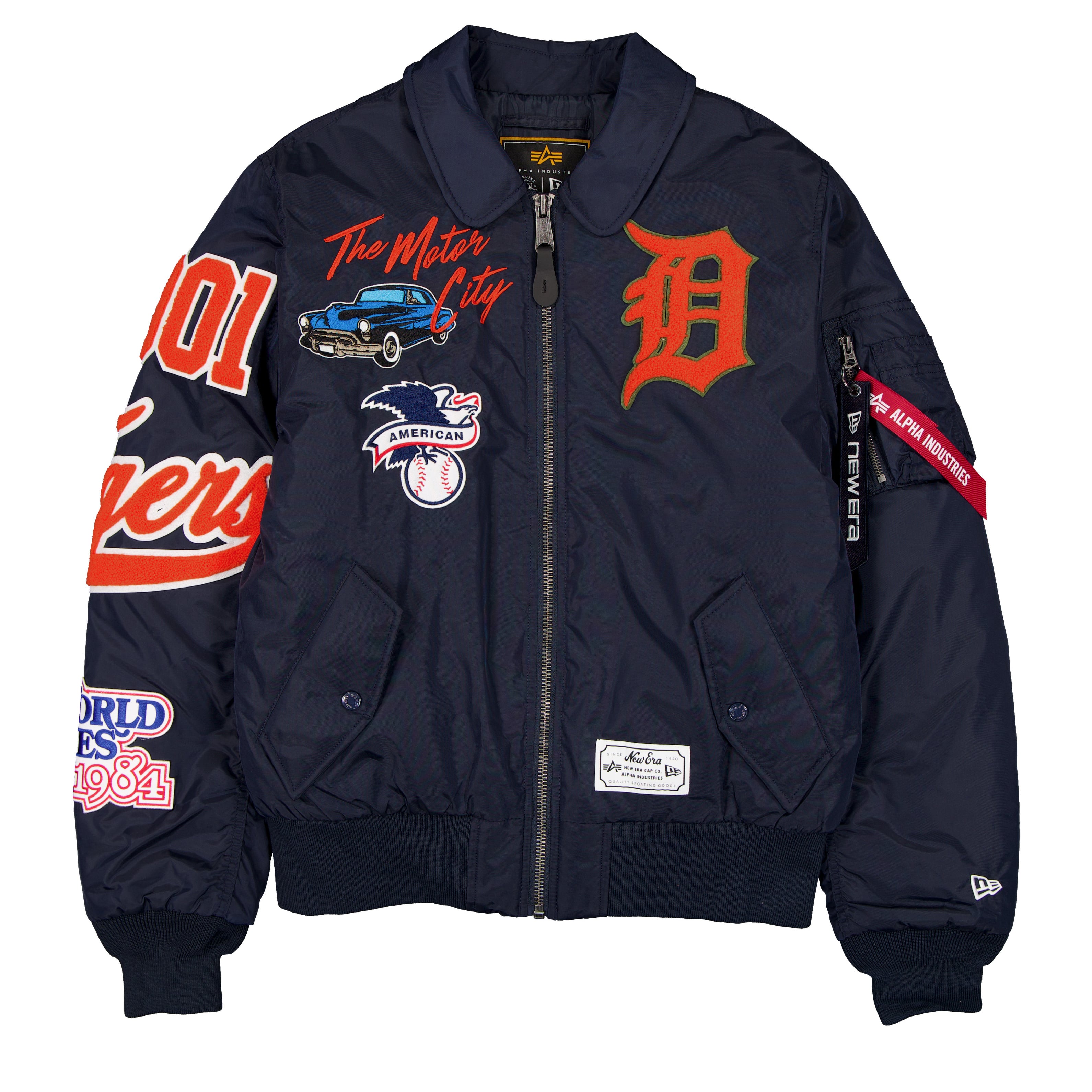 Veste bomber zippée intégrale New Era x Alpha Industries bleu marine Detroit Tigers MA-1 pour homme