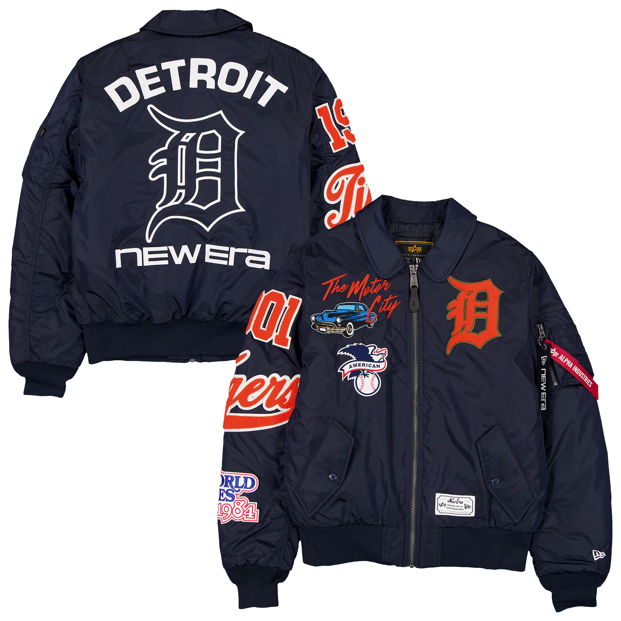 Veste bomber zippée intégrale New Era x Alpha Industries bleu marine Detroit Tigers MA-1 pour homme