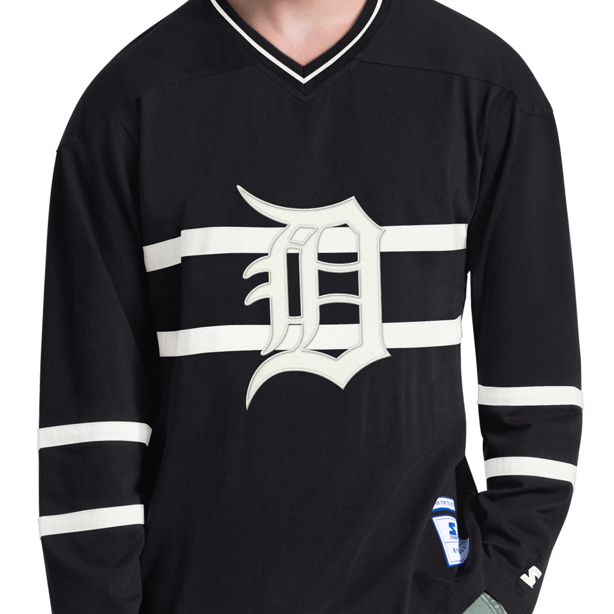 T-shirt à manches longues et col en V Starter Black Detroit Tigers pour homme