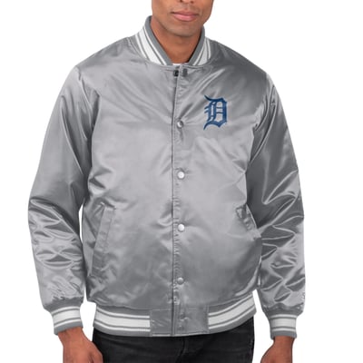  Detroit Tigers Starter Printed Team Logo Satin Varsity Full-Snap Jacket - Gray