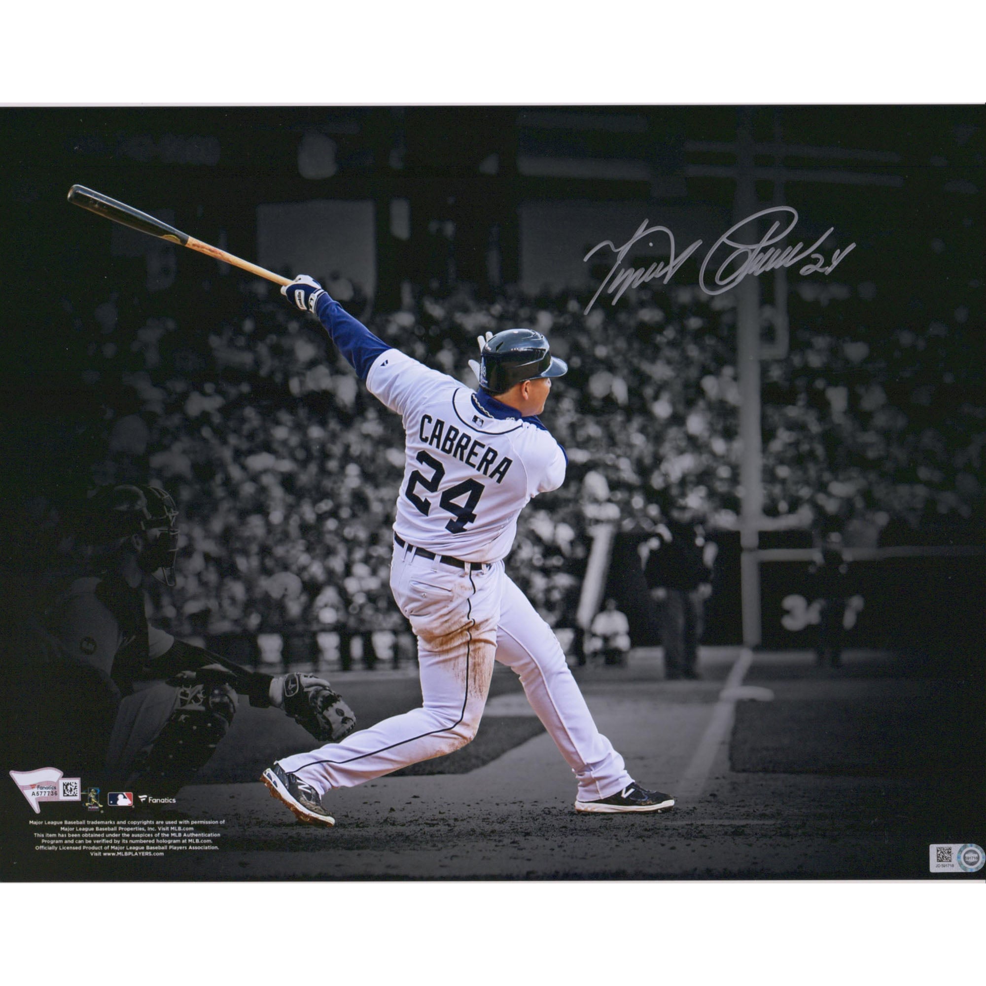 Photo Spotlight autographiée de Miguel Cabrera, joueur des Tigers de Détroit (11 x 14 pouces).
