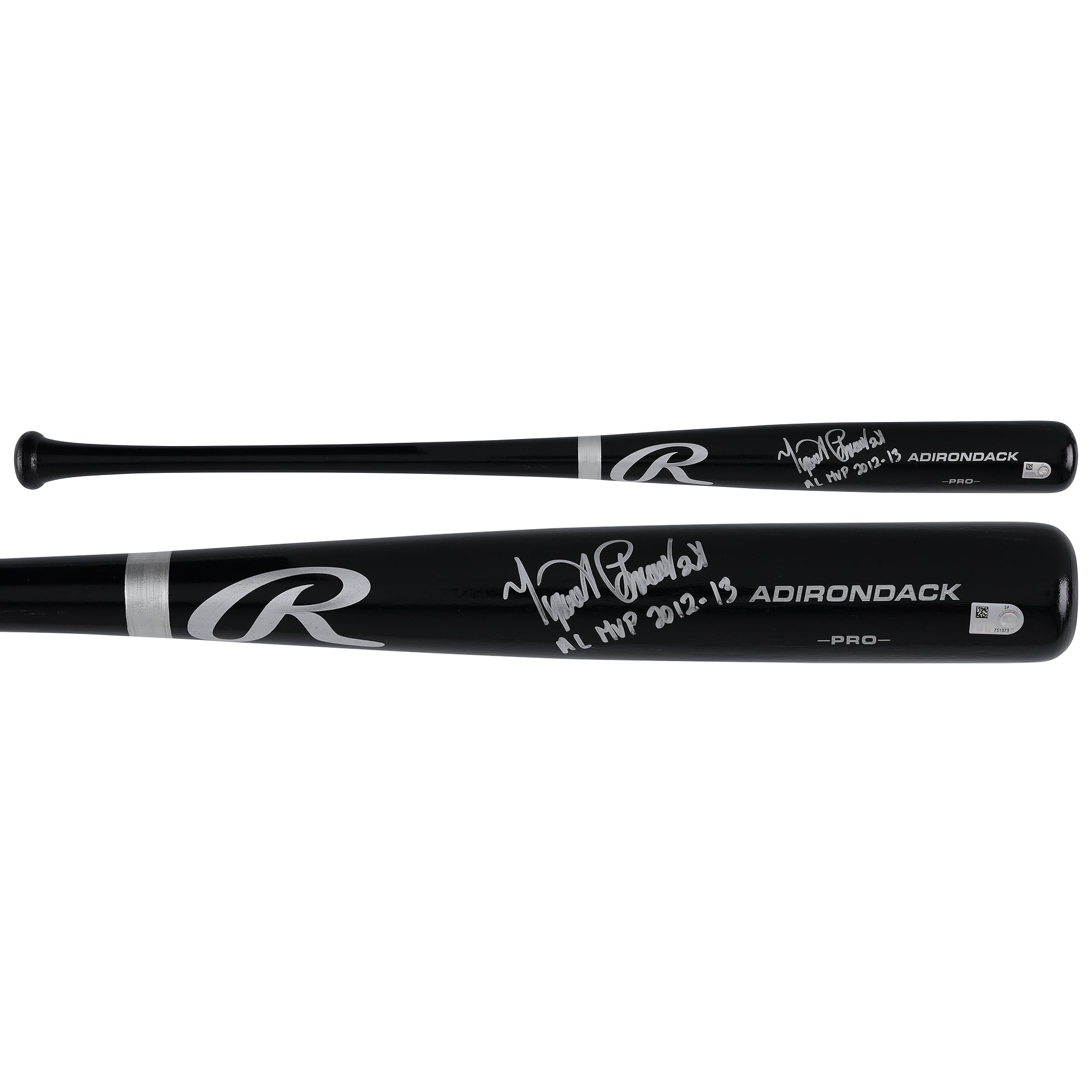 Batte Rawlings Pro noire autographiée par Miguel Cabrera des Tigers de Detroit avec inscription « MVP de la Ligue américaine 2012-13 ».