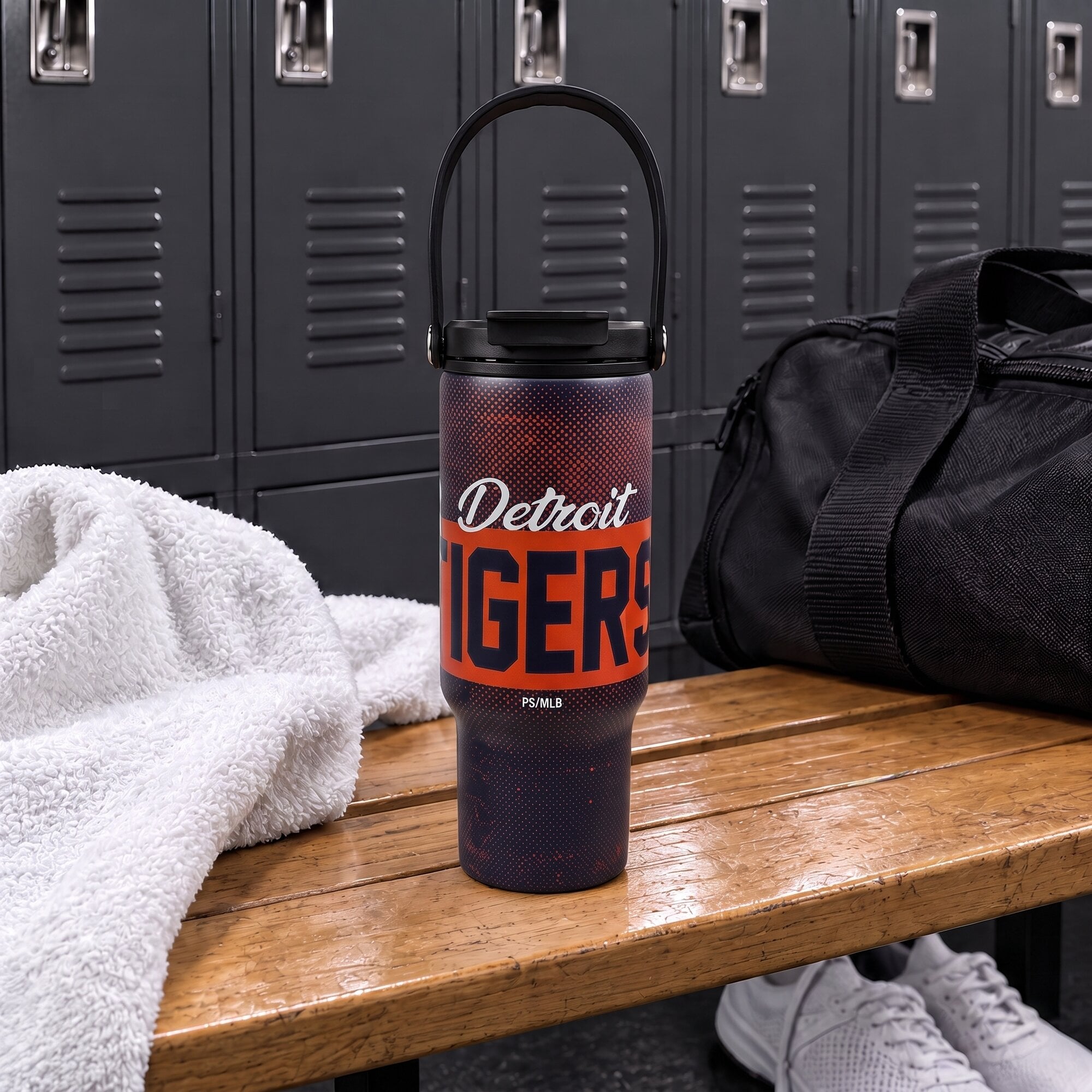 Gourde Pegasus Detroit Tigers de 710 ml (24 oz) en acier inoxydable à double bouchon et motif moucheté dégradé