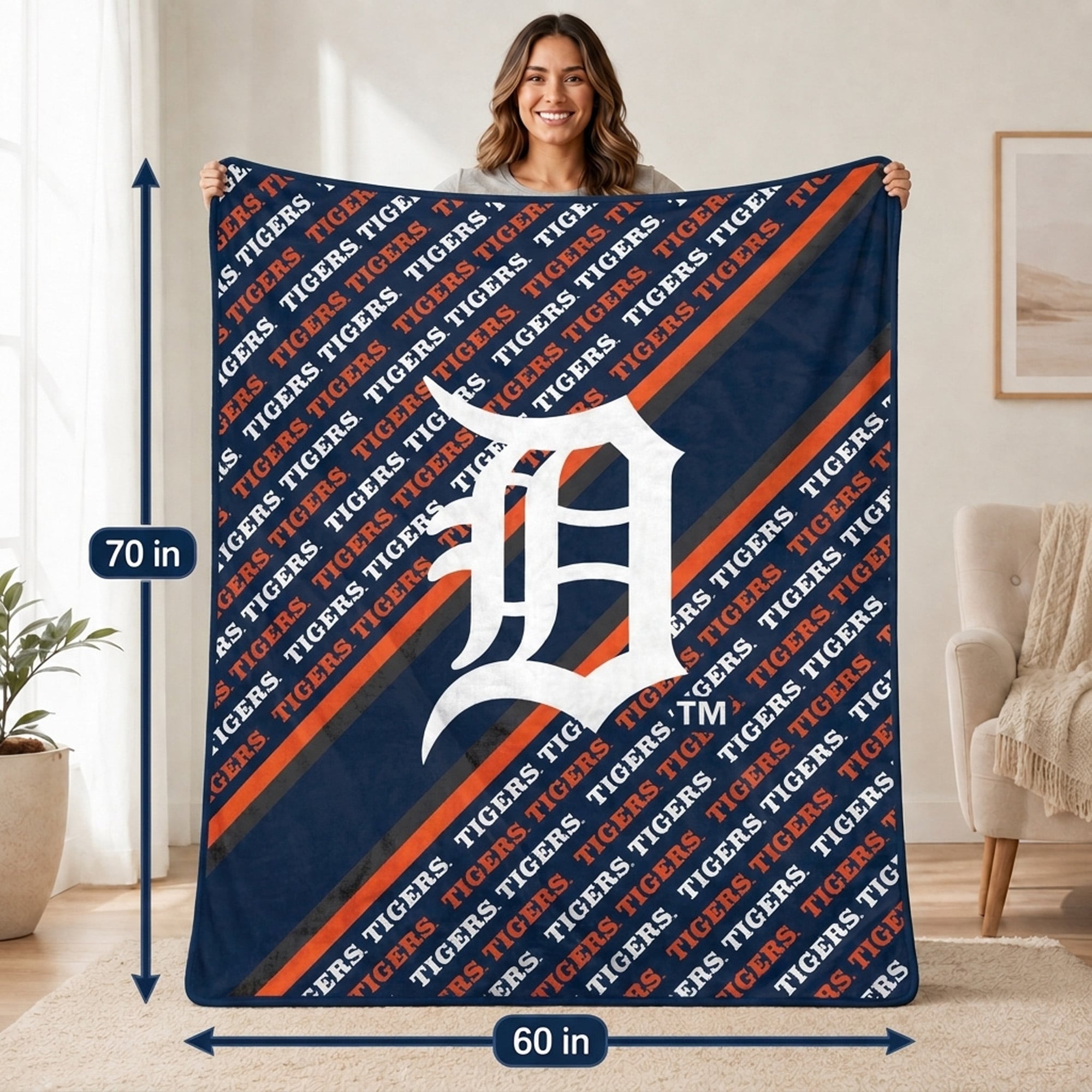 Pegasus Detroit Tigers 60" x 70" Diagonal Lined Wordmark Ultra Soft Blanket