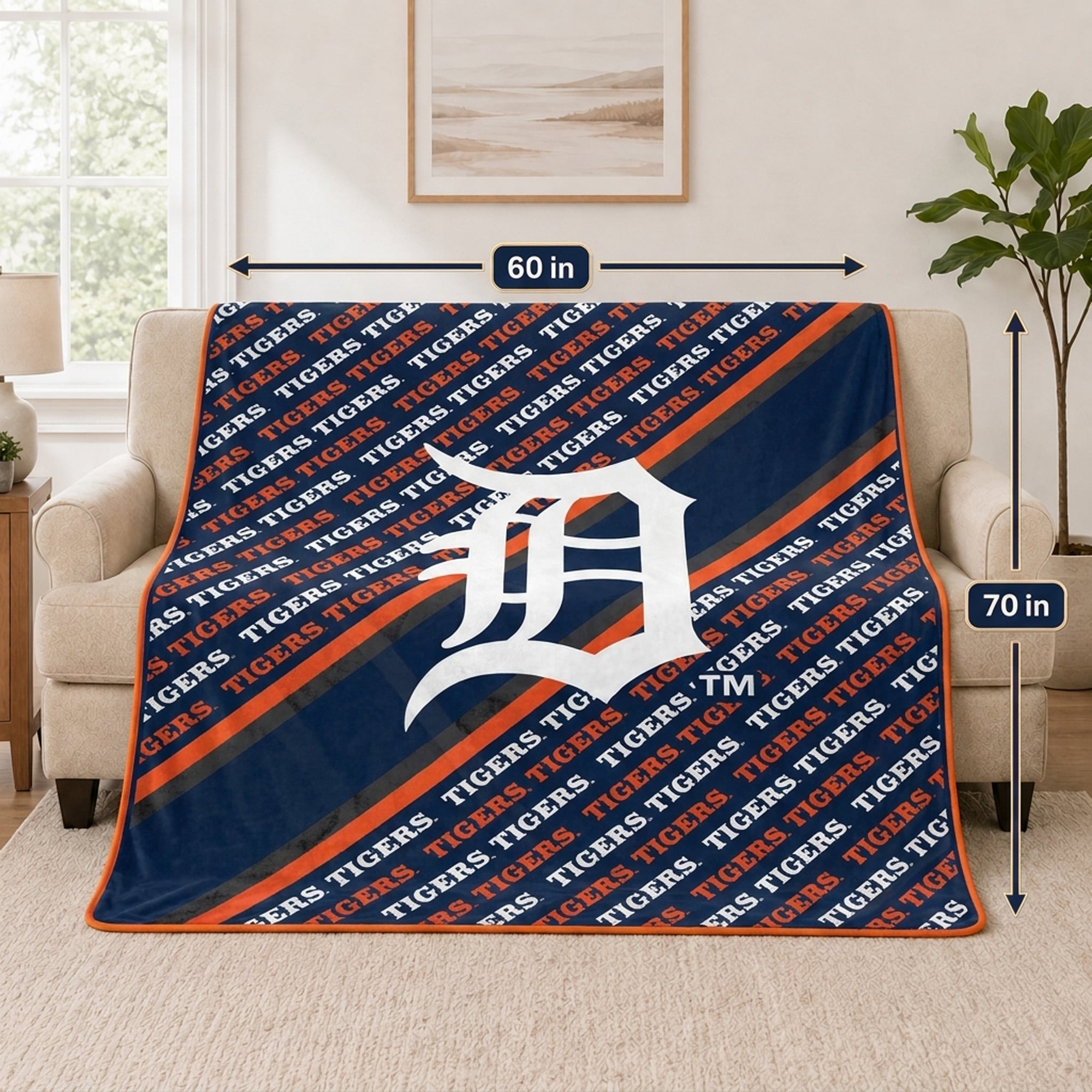 Pegasus Detroit Tigers 60" x 70" Diagonal Lined Wordmark Ultra Soft Blanket