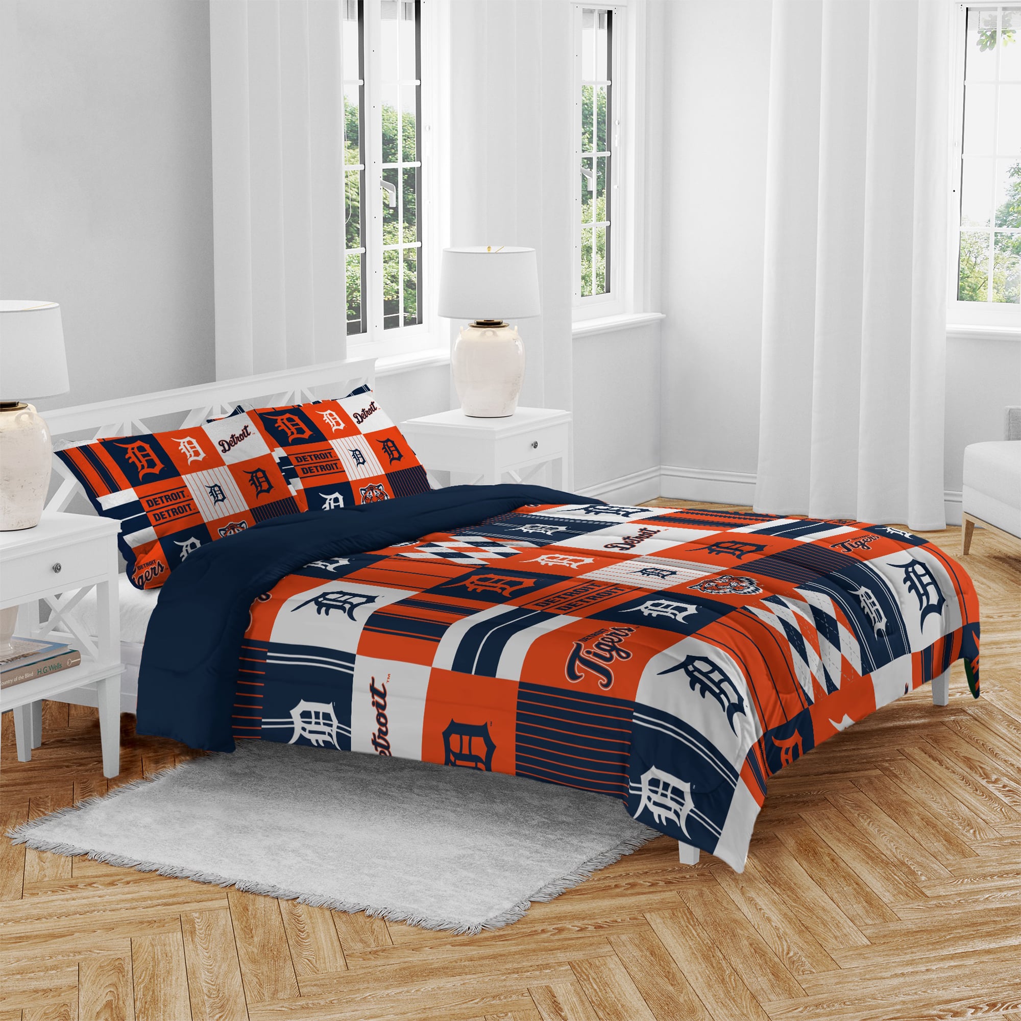 Ensemble de literie trois pièces à carreaux patchwork Pegasus Detroit Tigers, format grand/queen.