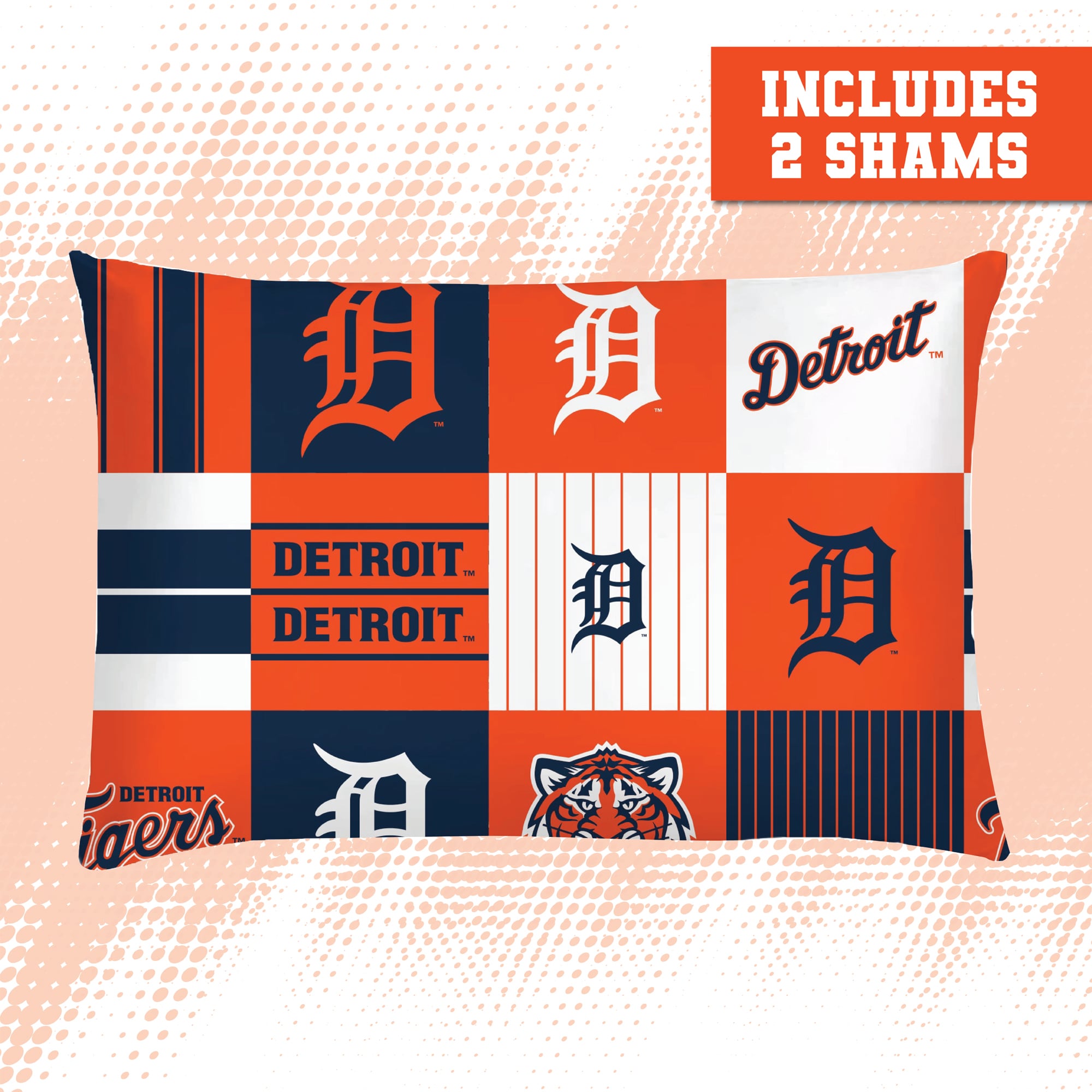 Ensemble de literie trois pièces à carreaux patchwork Pegasus Detroit Tigers, format grand/queen.
