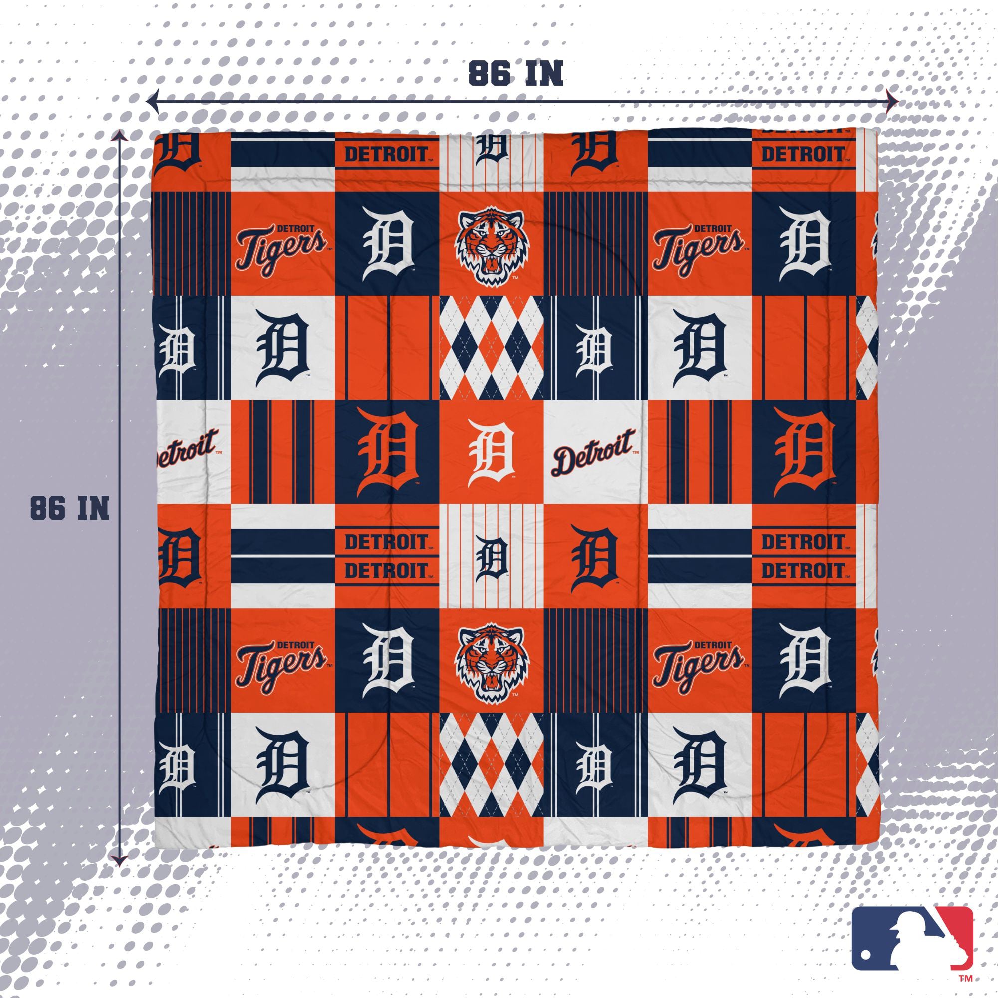 Ensemble de literie trois pièces à carreaux patchwork Pegasus Detroit Tigers, format grand/queen.