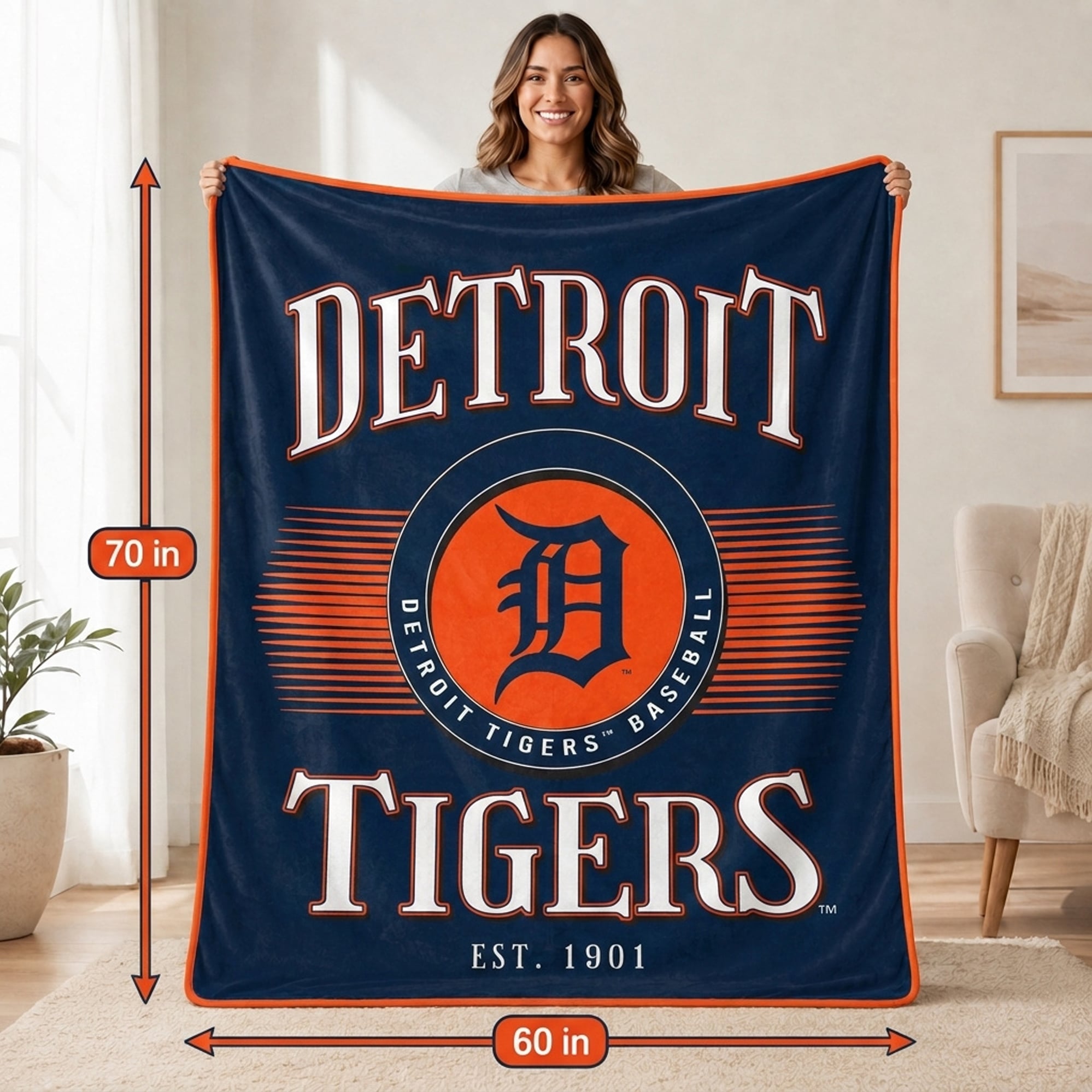 Pegasus Detroit Tigers Spotlight Arch 60" x 70" Ultra Soft Throw Blanket