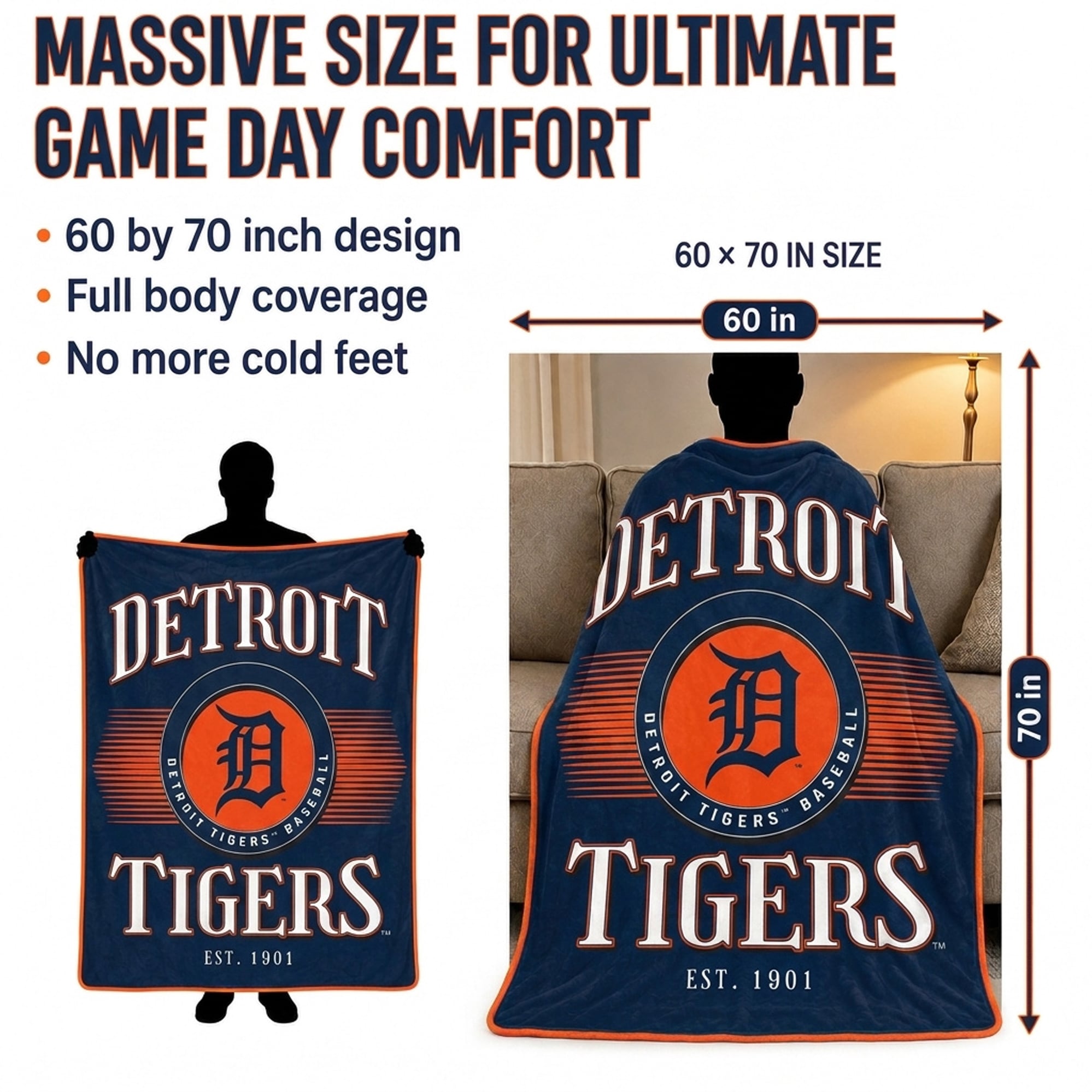 Pegasus Detroit Tigers Spotlight Arch 60" x 70" Ultra Soft Throw Blanket