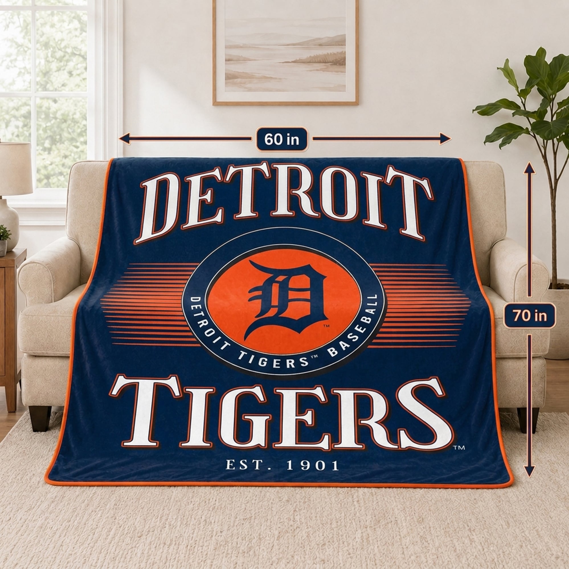 Pegasus Detroit Tigers Spotlight Arch 60" x 70" Ultra Soft Throw Blanket