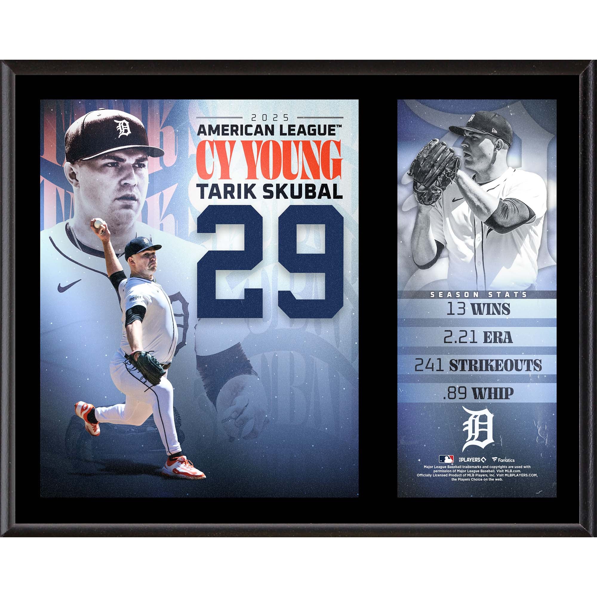 Plaque sublimée Tarik Skubal Detroit Tigers 12" x 15" 2025 American League Cy Young