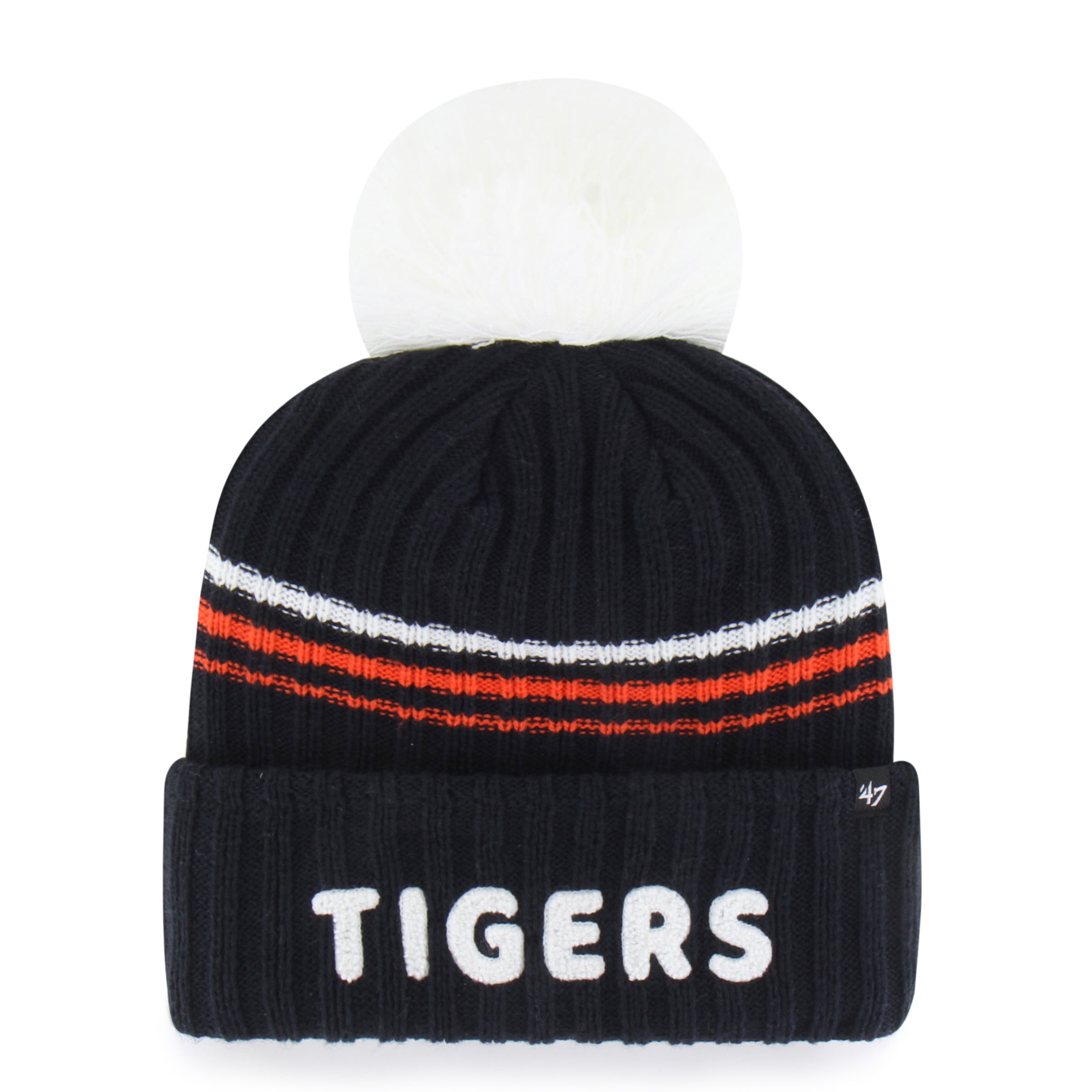 Women's '47 Navy Detroit Tigers Fuzzy Script Cuffed Knit Hat with Pom