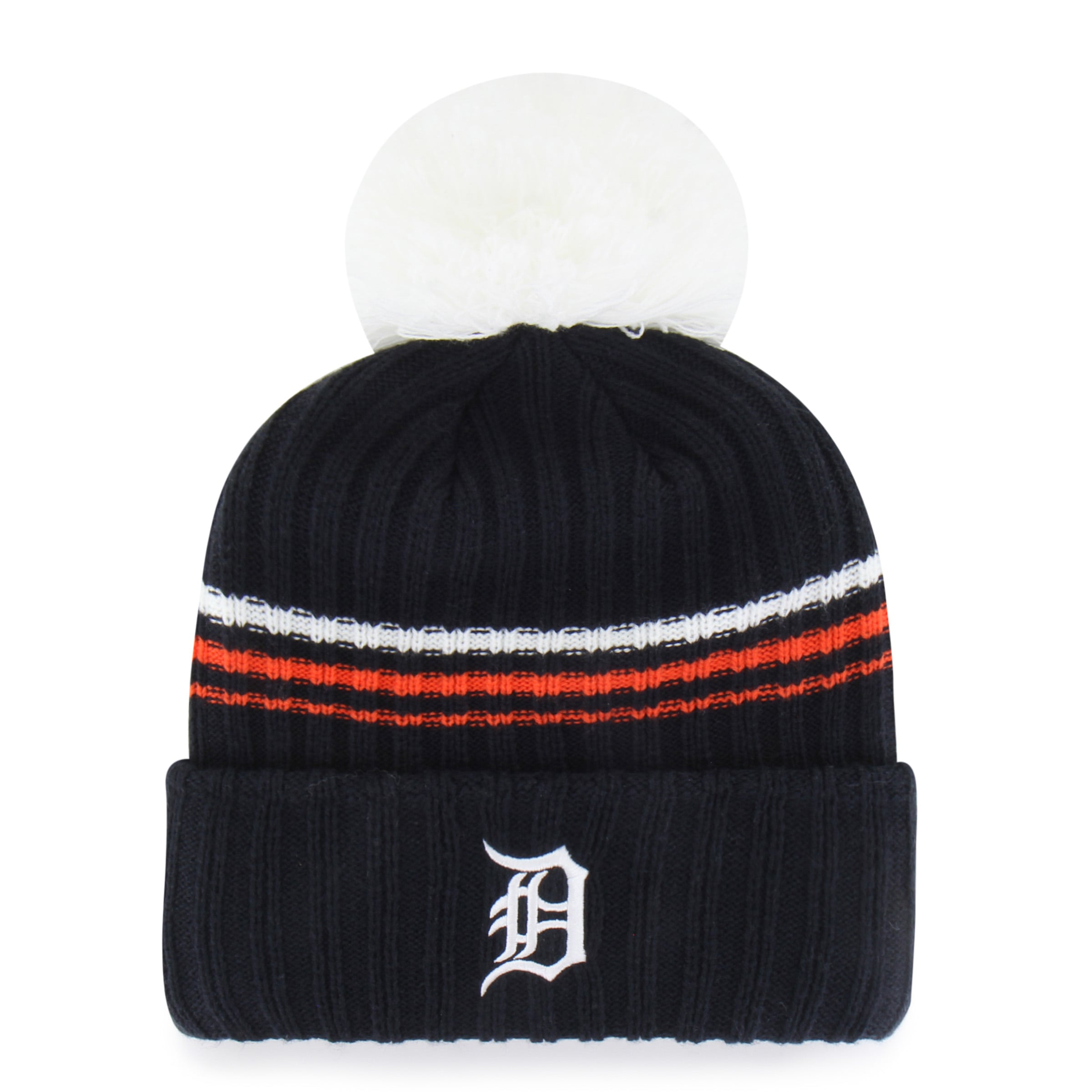 Women's '47 Navy Detroit Tigers Fuzzy Script Cuffed Knit Hat with Pom