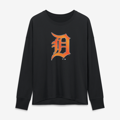 Detroit Tigers Women's Metallic Mascot Long Sleeve T-Shirt - Black