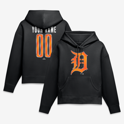 Detroit Tigers Women's Metallic Mascot Personalized Name & Number Hoodie - Black