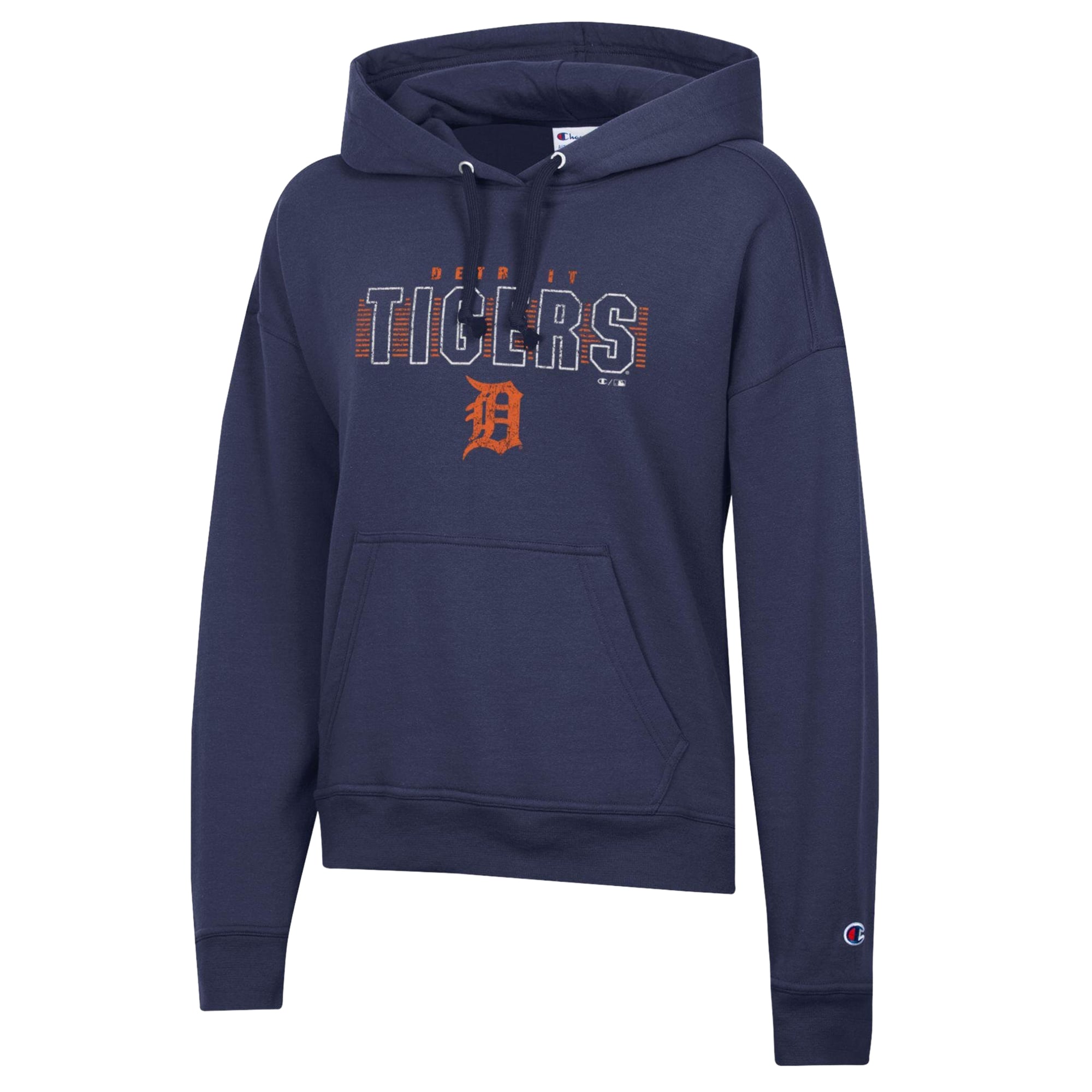 Women's Champion Navy Detroit Tigers Distressed Powerblend Hoodie