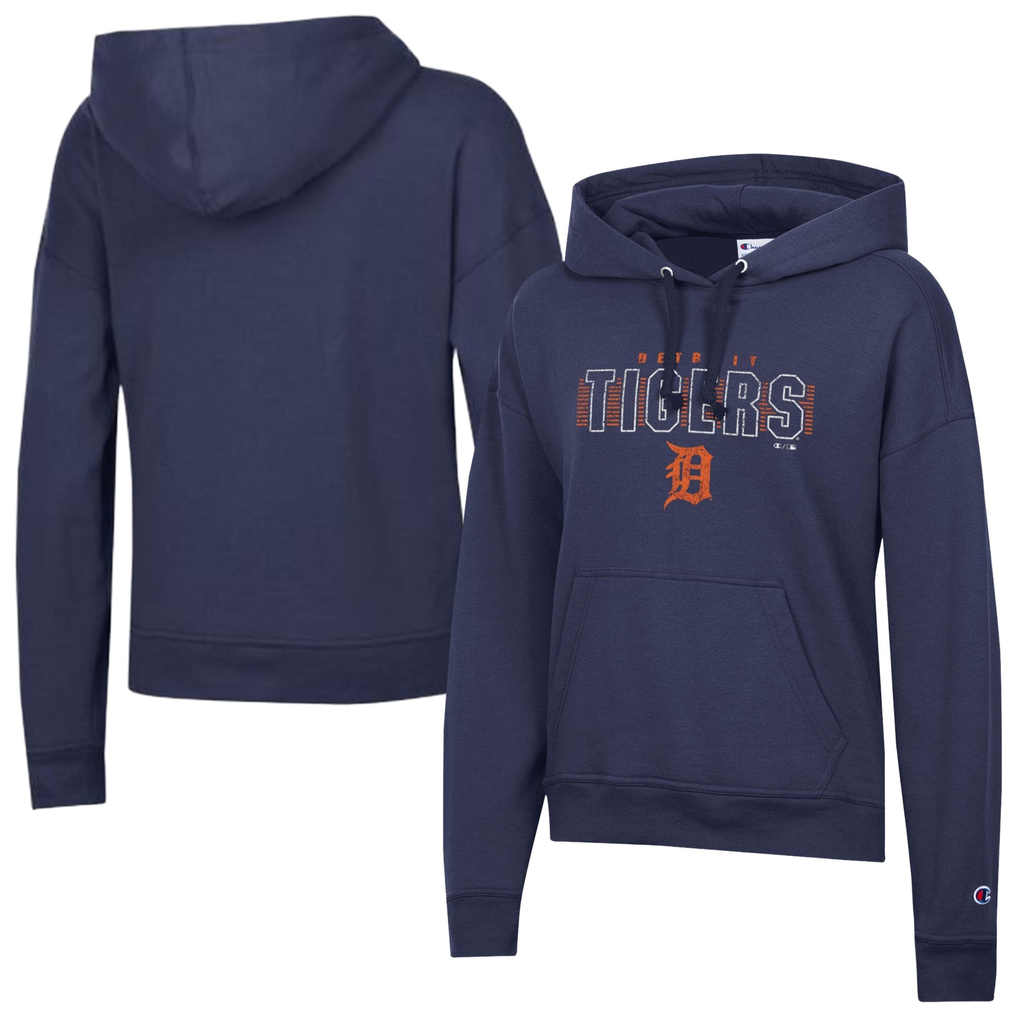 Women's Champion Navy Detroit Tigers Distressed Powerblend Hoodie