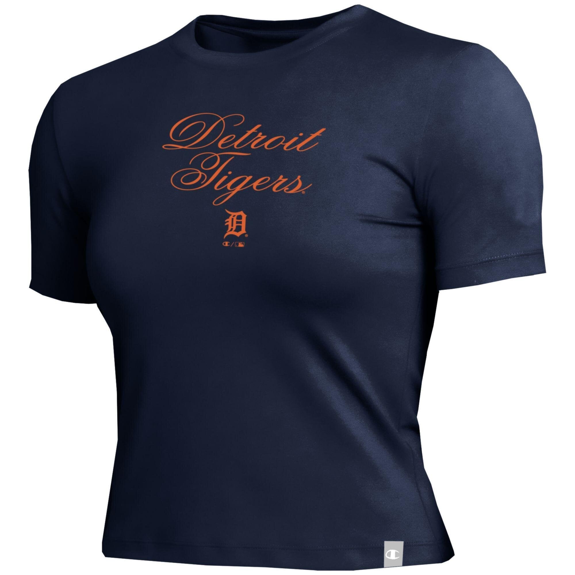 T-shirt court ajusté doux au toucher Champion Navy Detroit Tigers pour femme