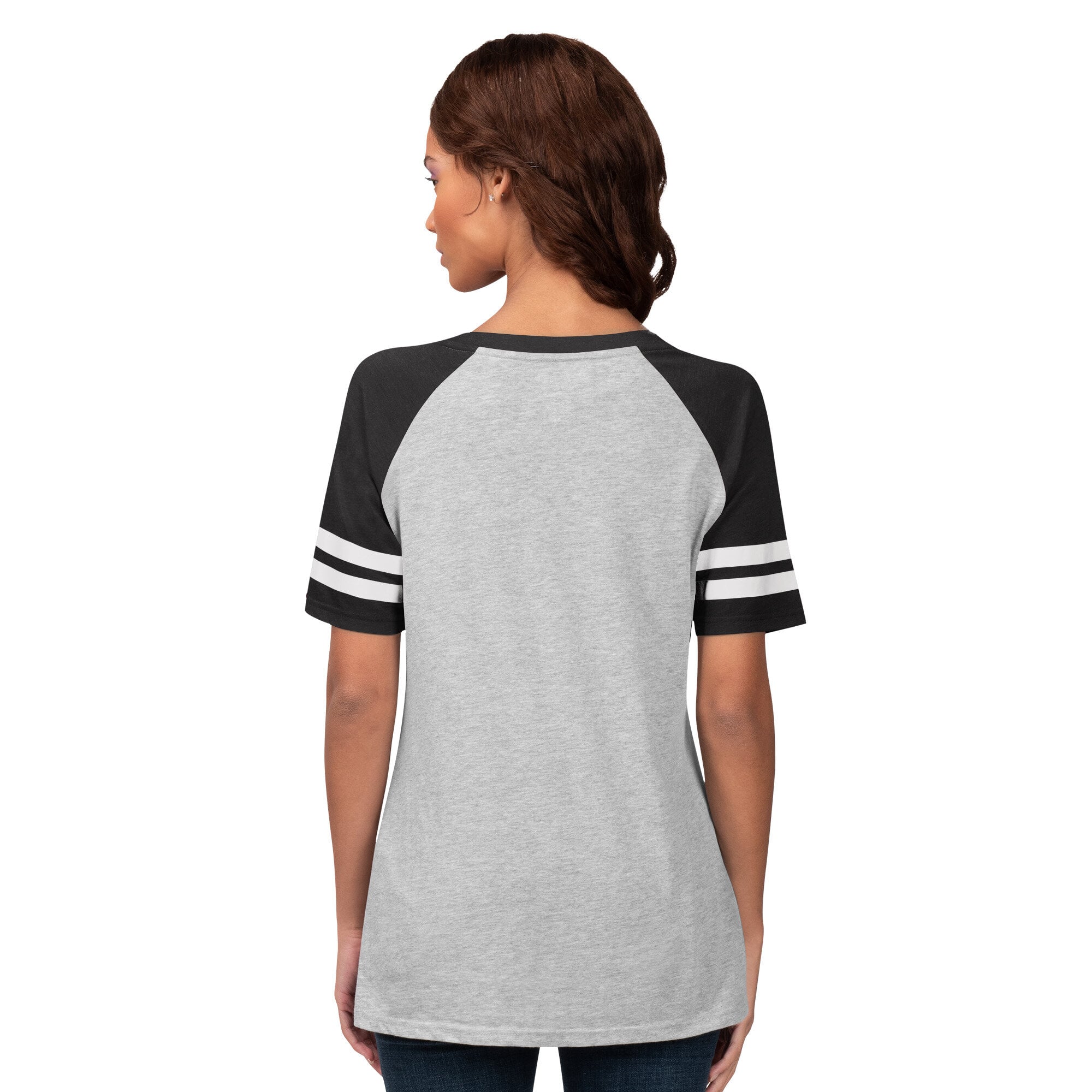 T-shirt raglan à col en V G-III 4Her pour femmes par Carl Banks, gris chiné, Detroit Tigers Goal Line