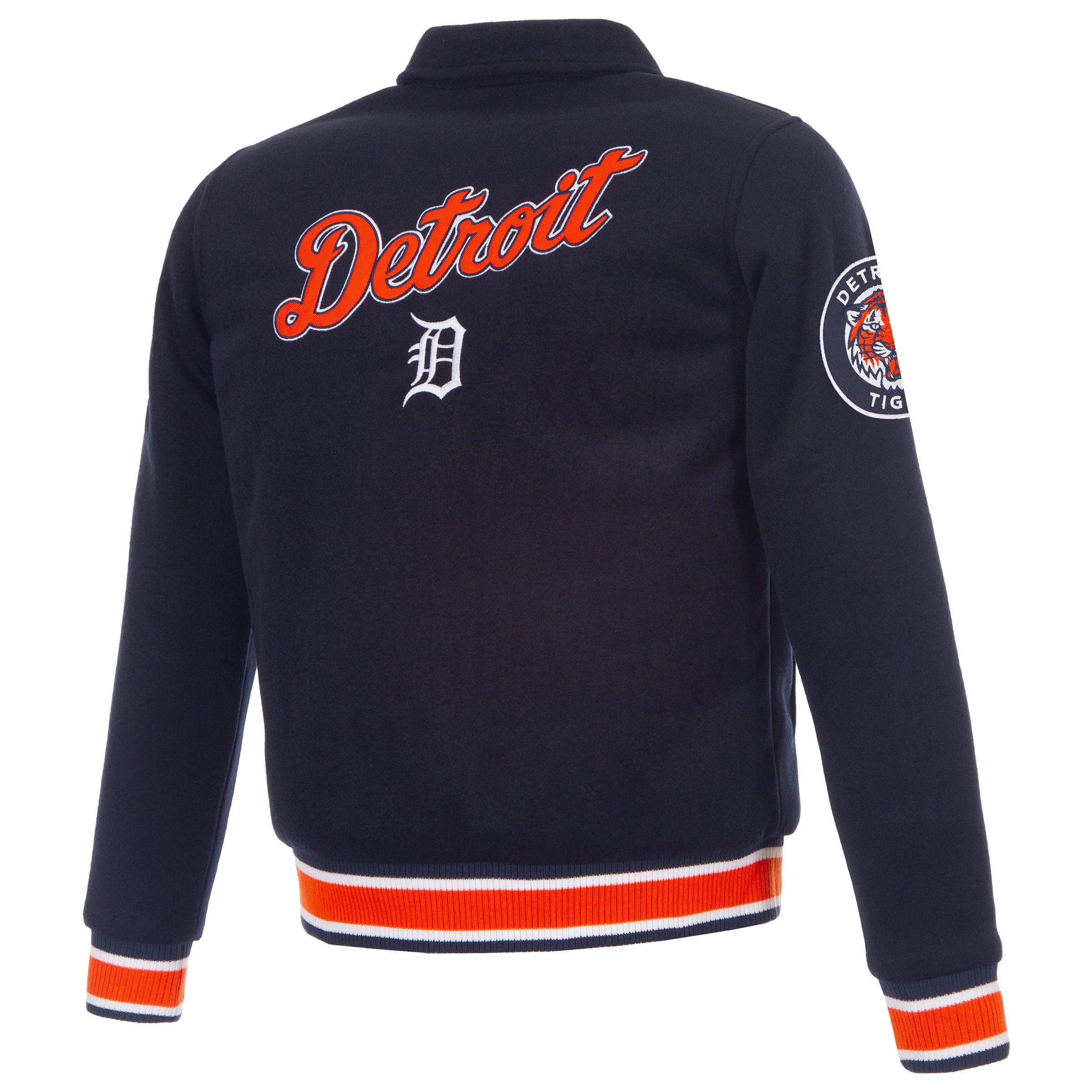 Veste réversible en laine bleu marine Detroit Tigers pour femme, modèle JH Design, fermeture à boutons-pression.