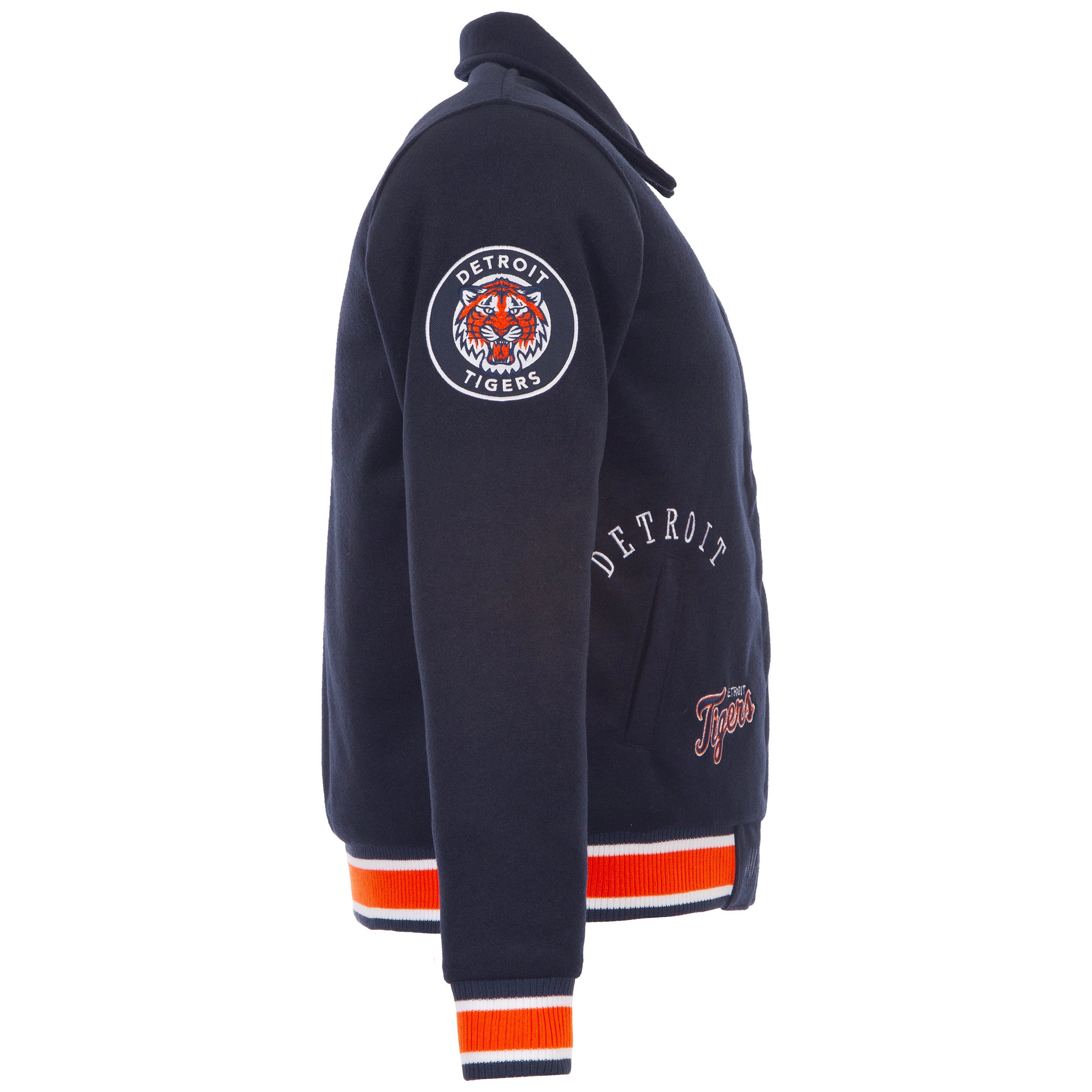 Veste réversible en laine bleu marine Detroit Tigers pour femme, modèle JH Design, fermeture à boutons-pression.