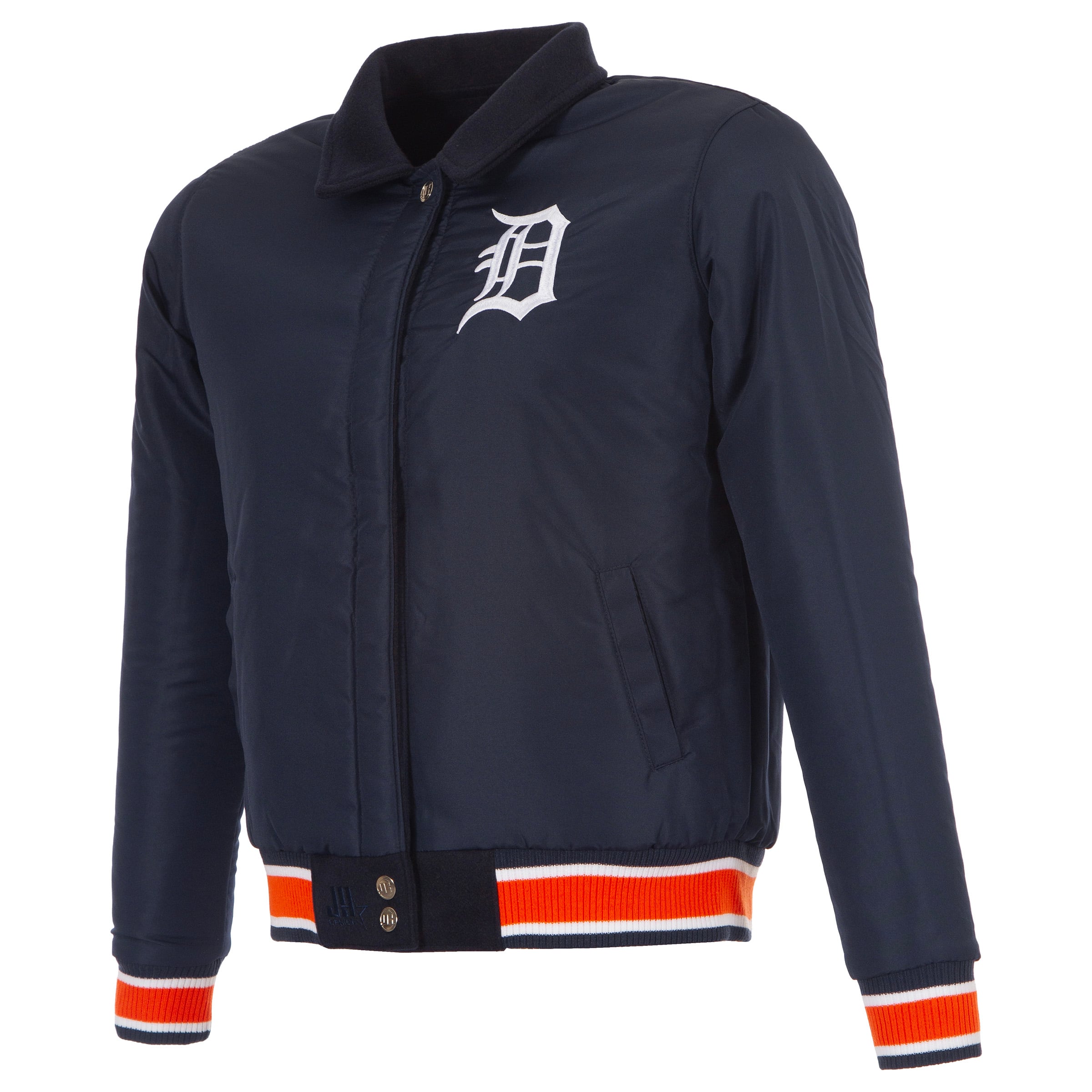 Veste réversible en laine bleu marine Detroit Tigers pour femme, modèle JH Design, fermeture à boutons-pression.