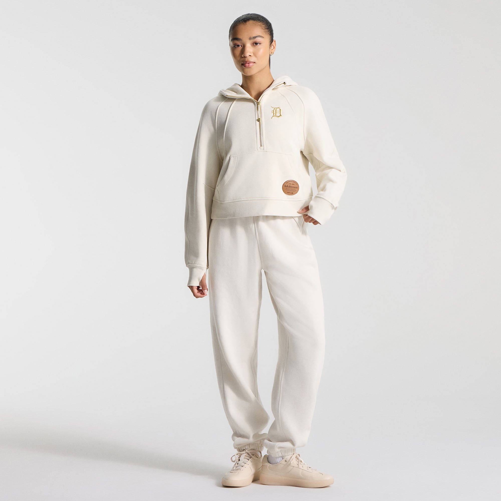 Sweat à capuche oversize demi-zip lululemon crème Detroit Tigers Scuba pour femme