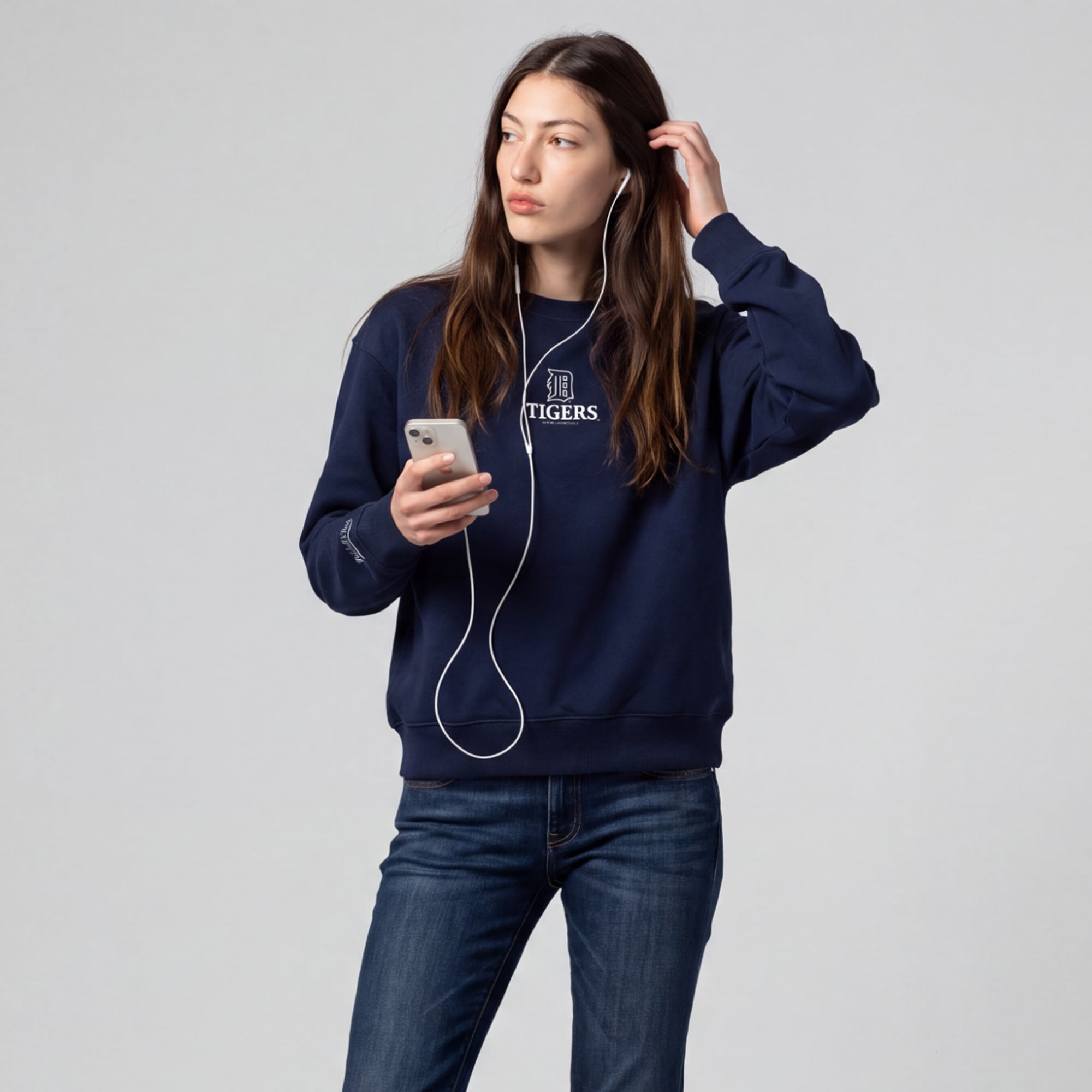 Women's Mitchell & Ness Navy Detroit Tigers Core Essentials Micro Logo Fleece Sweatshirt
