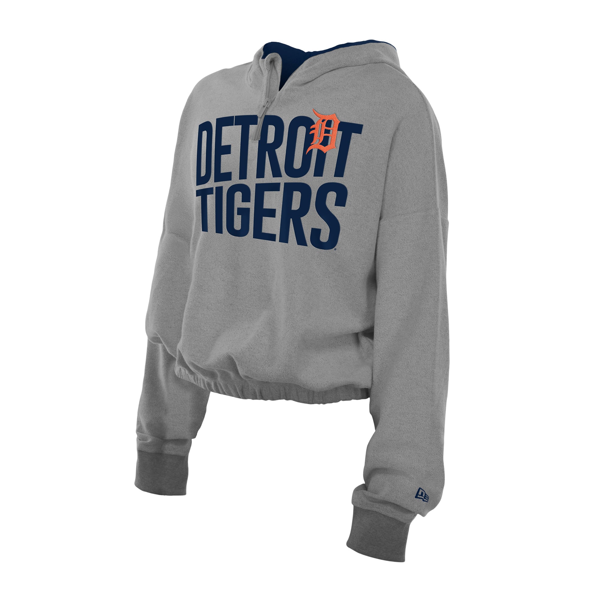 Sweat à capuche court bandes et fermeture éclair quart de tour New Era gris chiné Detroit Tigers pour femme