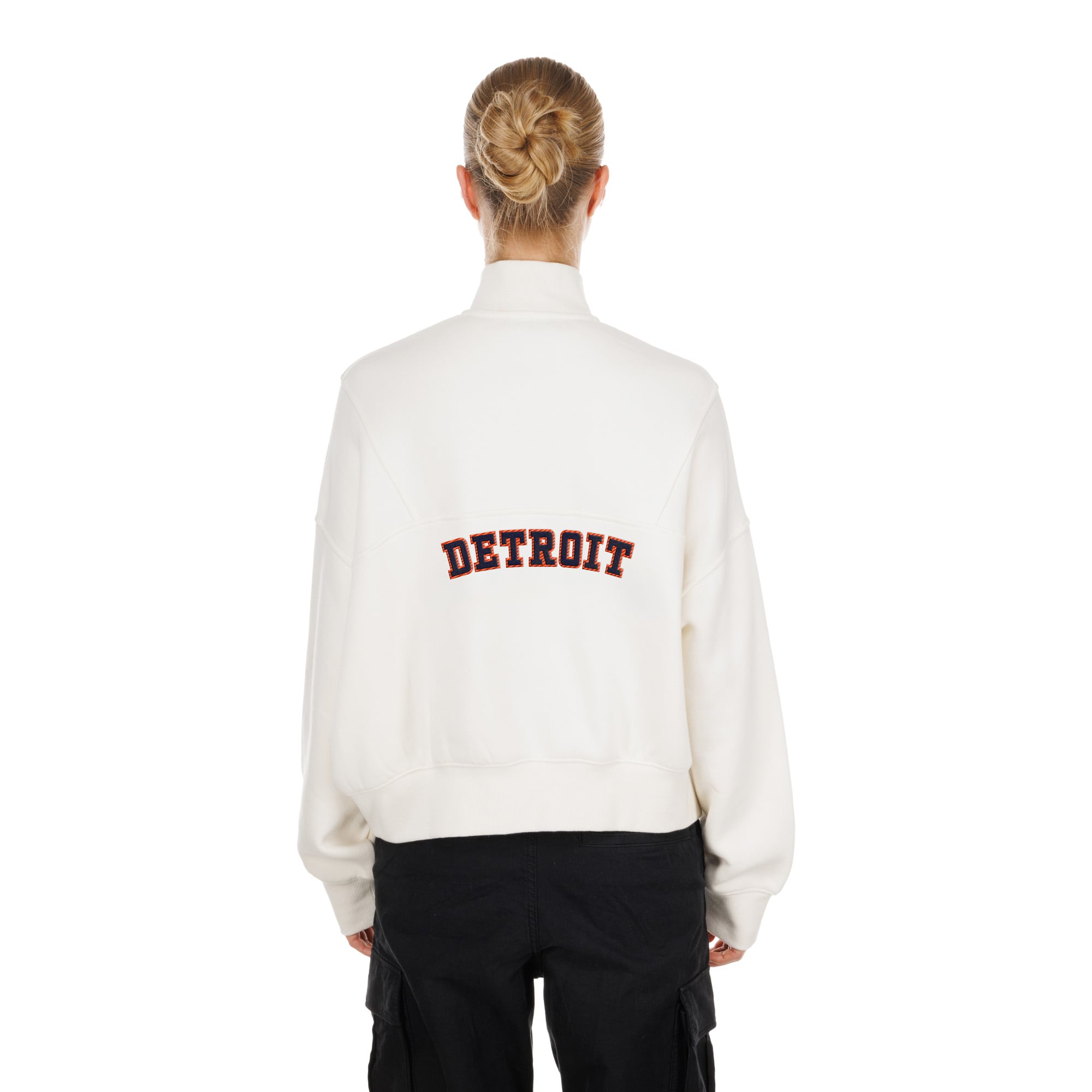 Pull polaire New Era beige clair pour femme, motif Detroit Tigers Dune Dust, fermeture éclair 1/4
